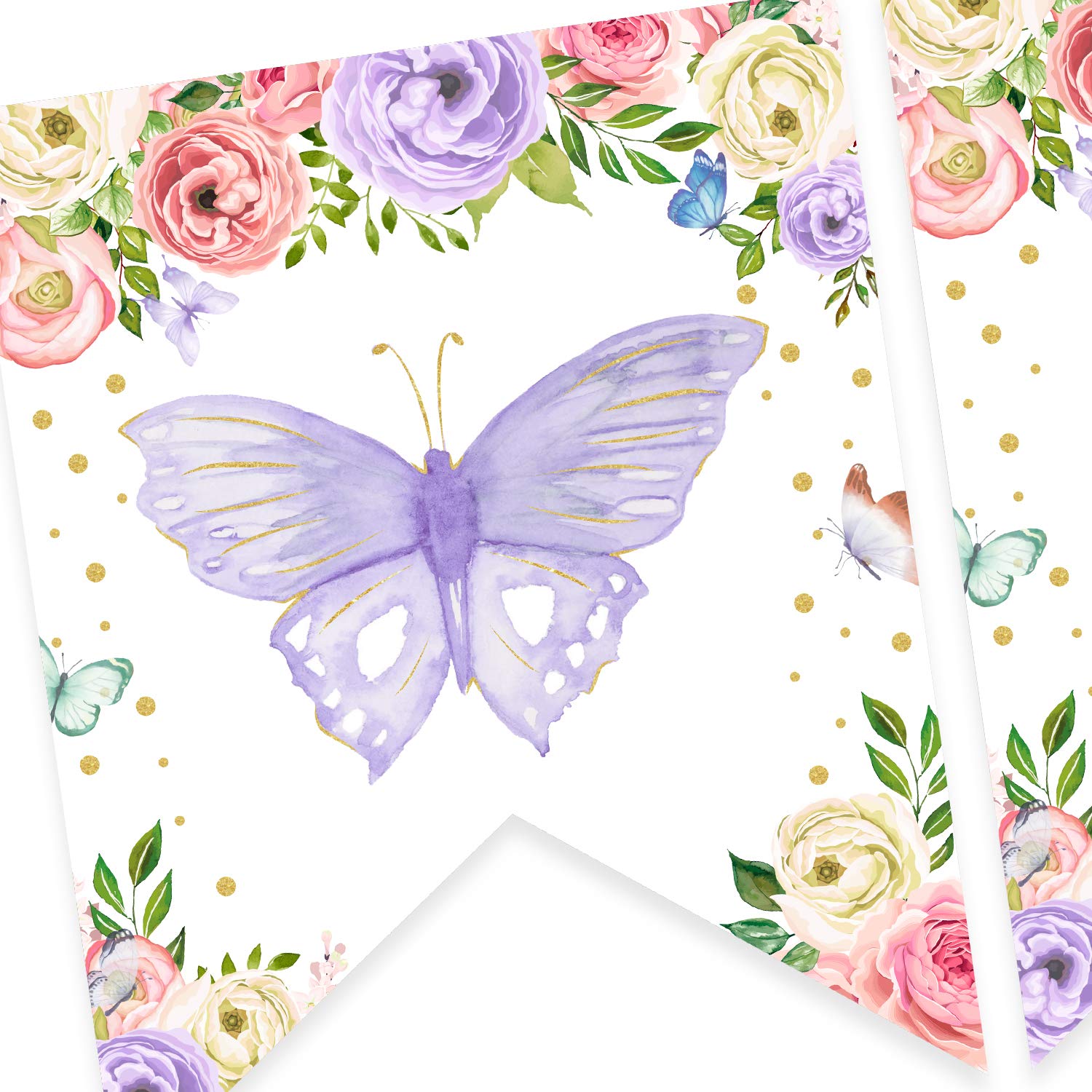 Butterfly Floral Birthday Banner - Pink & Purple 1st 2nd 3rd Birthday Party Decorations for Girls, Women - Fairy Garden Theme Birthday Supplies for Baby Shower, Kids Party, Nursery Decor