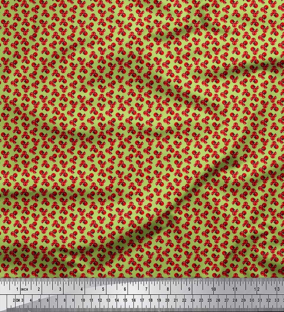 Soimoi Green Silk Fabric by The Yard - 42 Inch Wide - Red Berries Fruit Print Shirting Material for Dresses, Blouses & DIY Sewing Projects | Fruity Delight Home Decor & Crafting Fabric