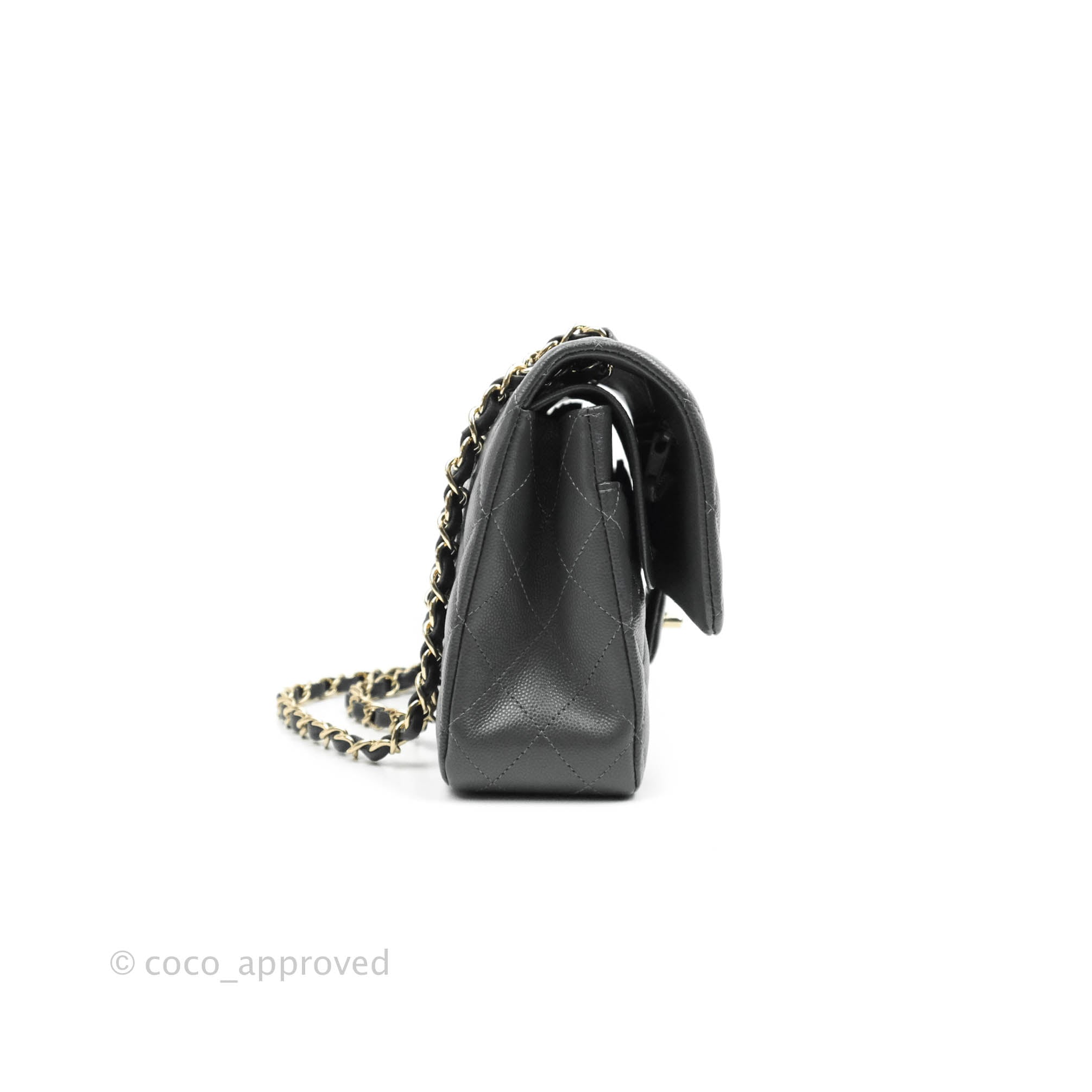 Chanel Classic M/L Medium Double Flap Bag in Dark Grey Caviar Leather with Gold Hardware - Luxury Handbag for Women, Perfect for Work, Evening Events & Special Occasions