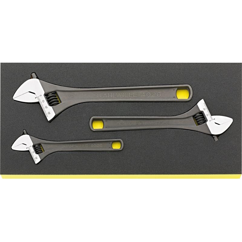 Stahlwille 96838796 TCS 4026/3 Adjustable Wrench Set with Foam Inlay - 3-Piece Professional Tool Kit for Automotive Repair, Plumbing & DIY Projects