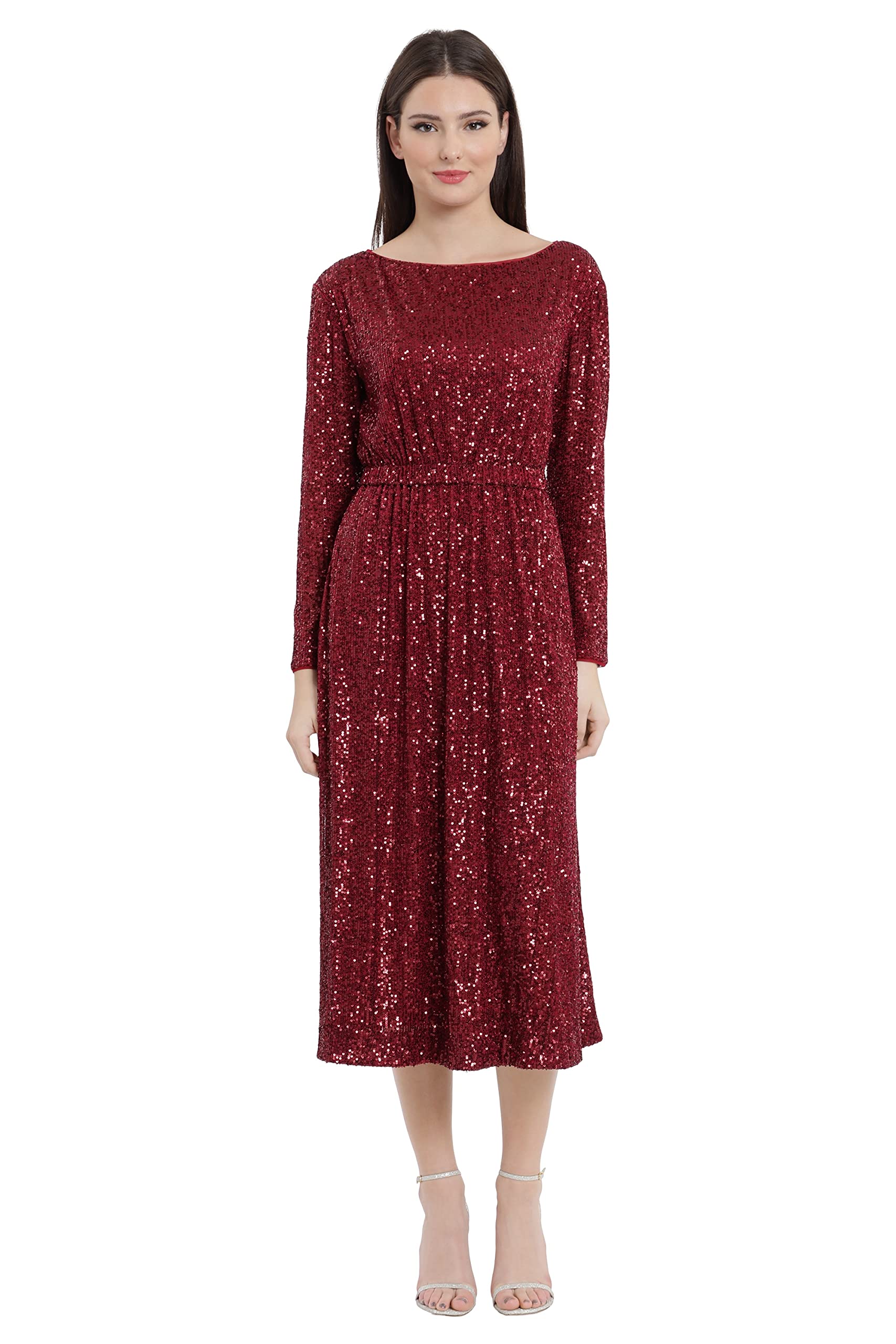 Maggy London Women's Midi Dress - Boat Neck Long Sleeve for Work & Events