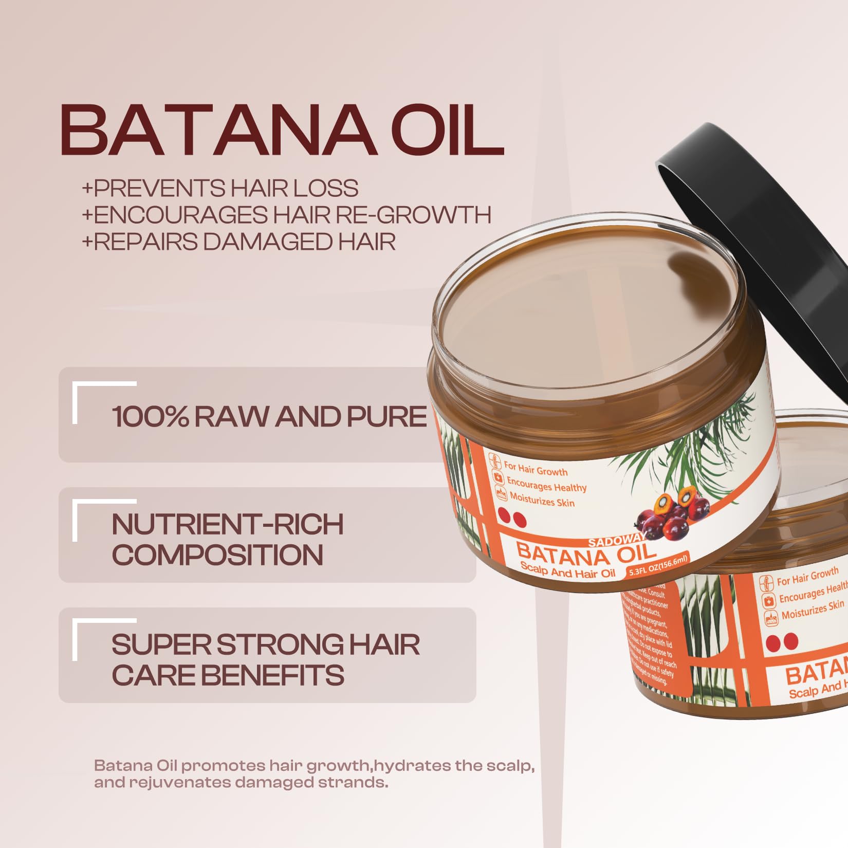 Organic SADOWAY Batana Oil for Hair Growth & Scalp Moisturizer - Prevent Hair Loss, Strengthen Hair Follicles - Natural Treatment for Men & Women - Perfect for Daily Hair Care & Scalp Massage