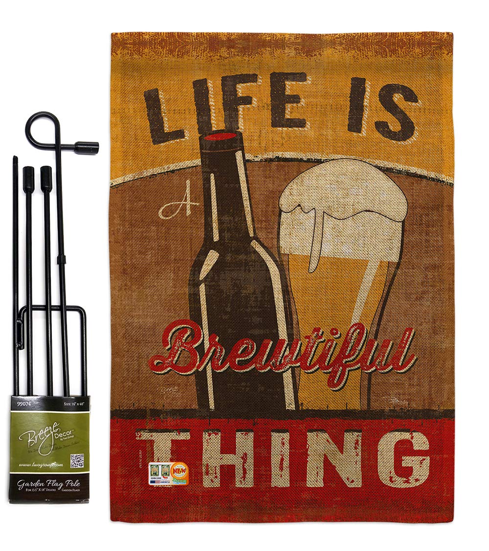 Burlap Garden Flag Set with Stand - Funny Quote for Yard & Home Decor