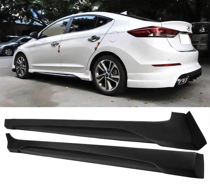 2017-2020 Hyundai Elantra AD CN7 L-Style Side Skirts - Unpainted Black PP Material - Perfect for Car Body Enhancement & Street Style Customization