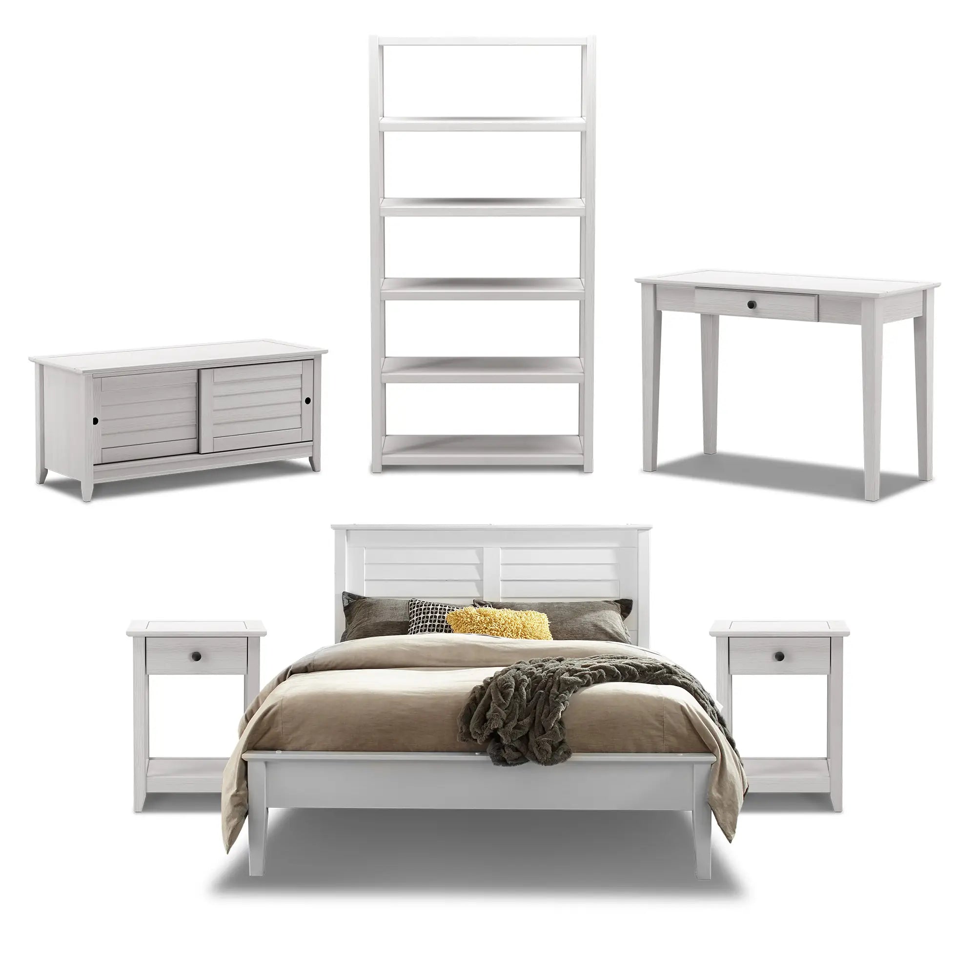 Greenport 6-Piece Bedroom Set - Queen Size Bed, Nightstand, Dresser & Mirror - Perfect for Modern Home Decor & Cozy Bedroom Retreat