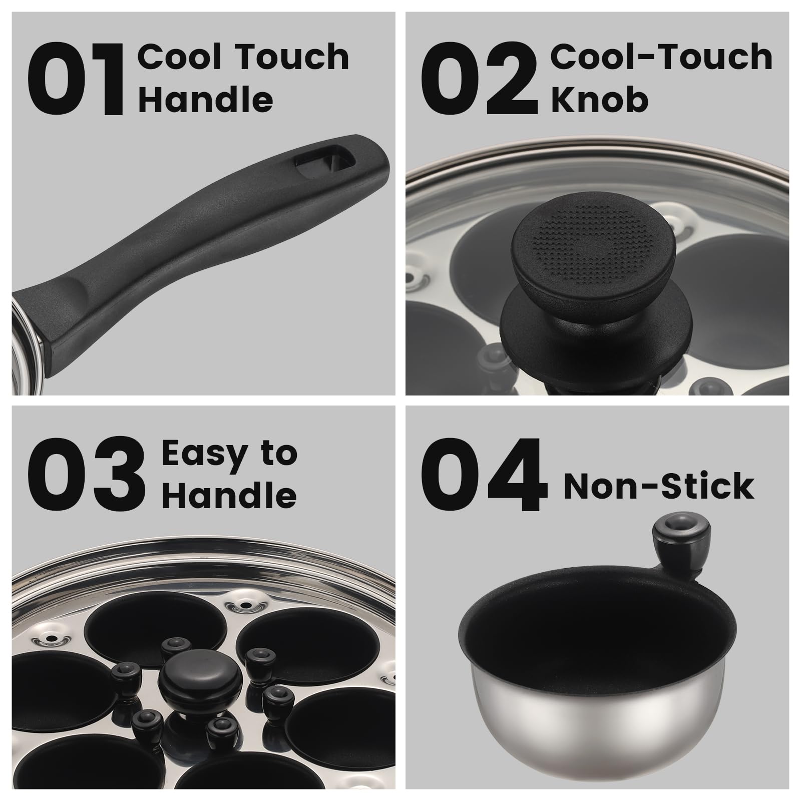 MARSKITOP Stainless Steel Egg Poacher Pan - Non-Toxic PFOA Free, Food Grade Safe for Perfect Poached Eggs - Ideal for Breakfast, Brunch & Healthy Cooking