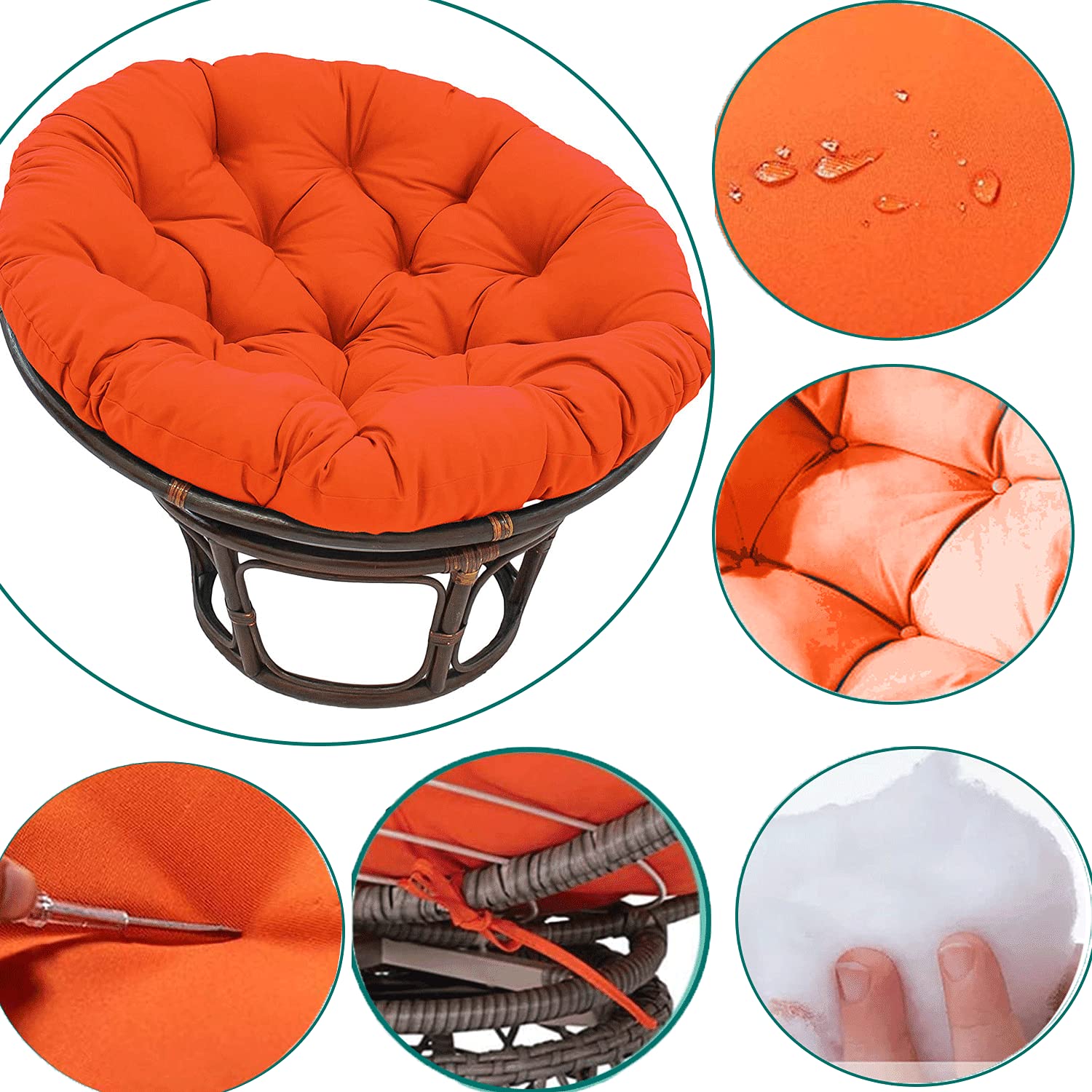 **Waterproof Thickened Round Papasan Chair Cushion Pad - 47.24 x 47.24 Inch Overstuffed Removable Seat Cover for Outdoor, Indoor, Garden, Patio, Swing, or Terrace (Green, Chair Not Included)**    **Perfect for:** Relaxing in your backyard, sunroom, or porch while enjoying comfort and durability.
