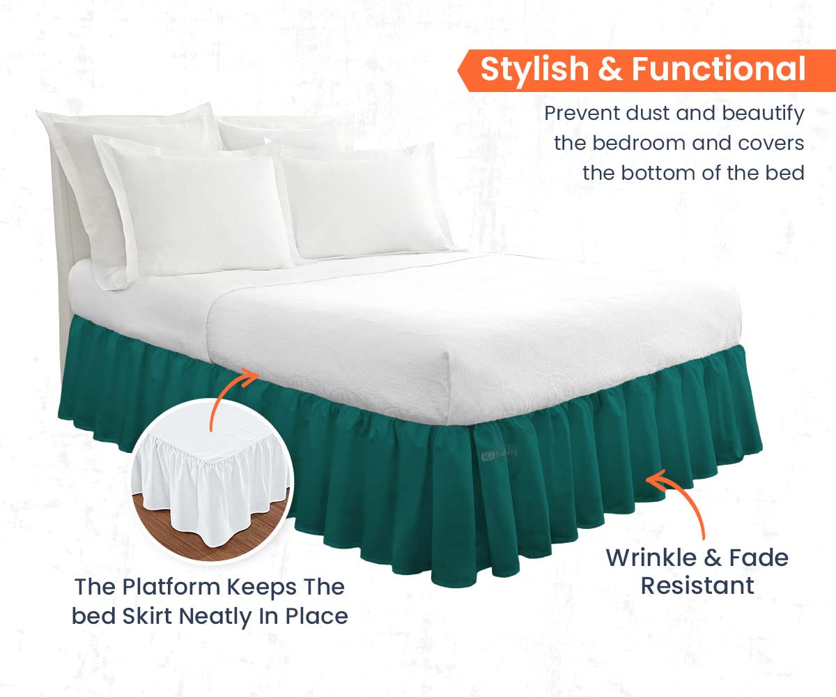 21 Inch Ruffled Bed Skirt - Microfiber Wrinkle-Free & Fade-Resistant Bedding with Extra Storage Space | Twin Size Teal | Perfect for Guest Rooms, Dorm Decor & Clutter-Free Bedroom Organization