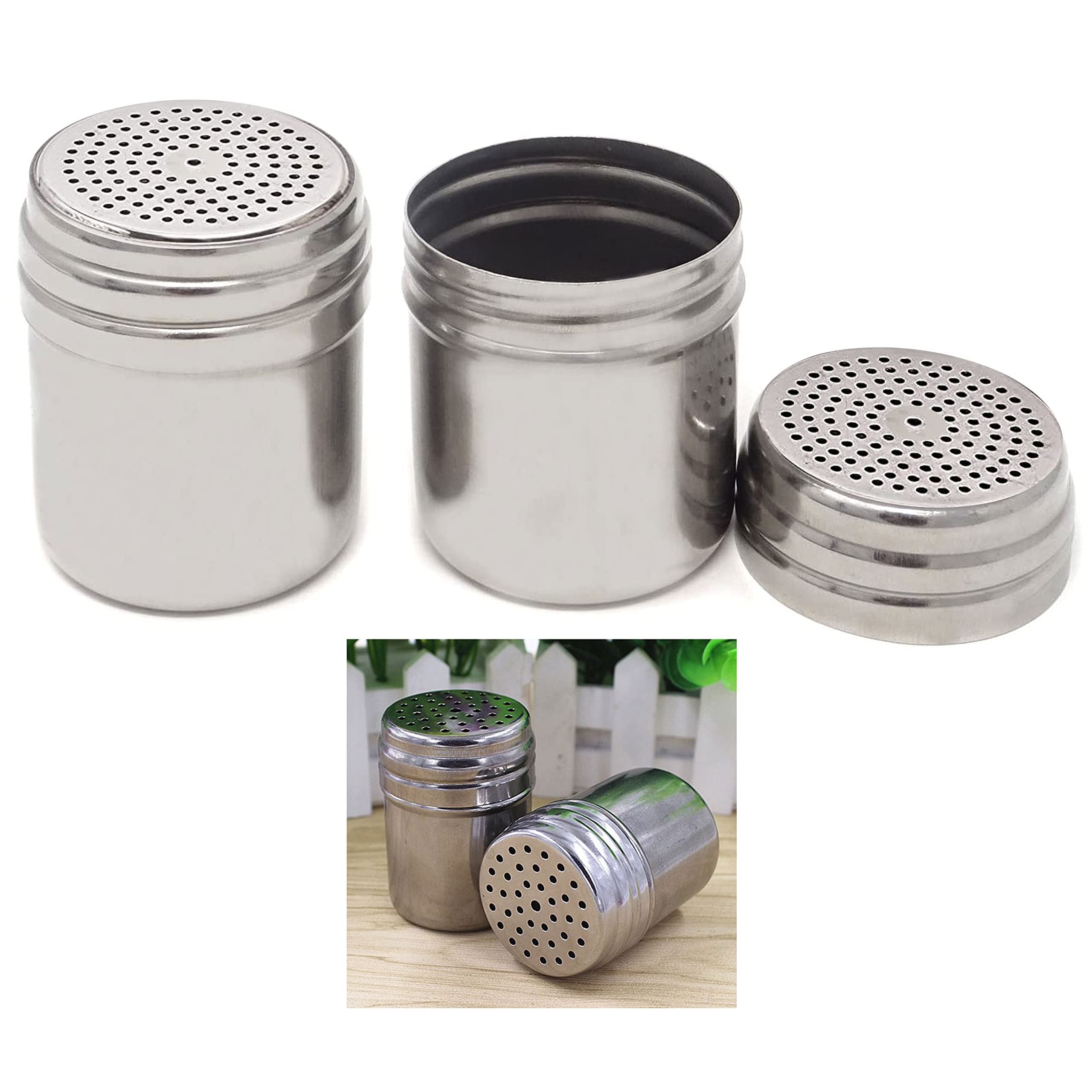 Premium Stainless Steel Salt and Pepper Shakers Set - 10oz Spice Containers with Sifter Lids for Kitchen, Dining Table & Outdoor BBQ Seasoning