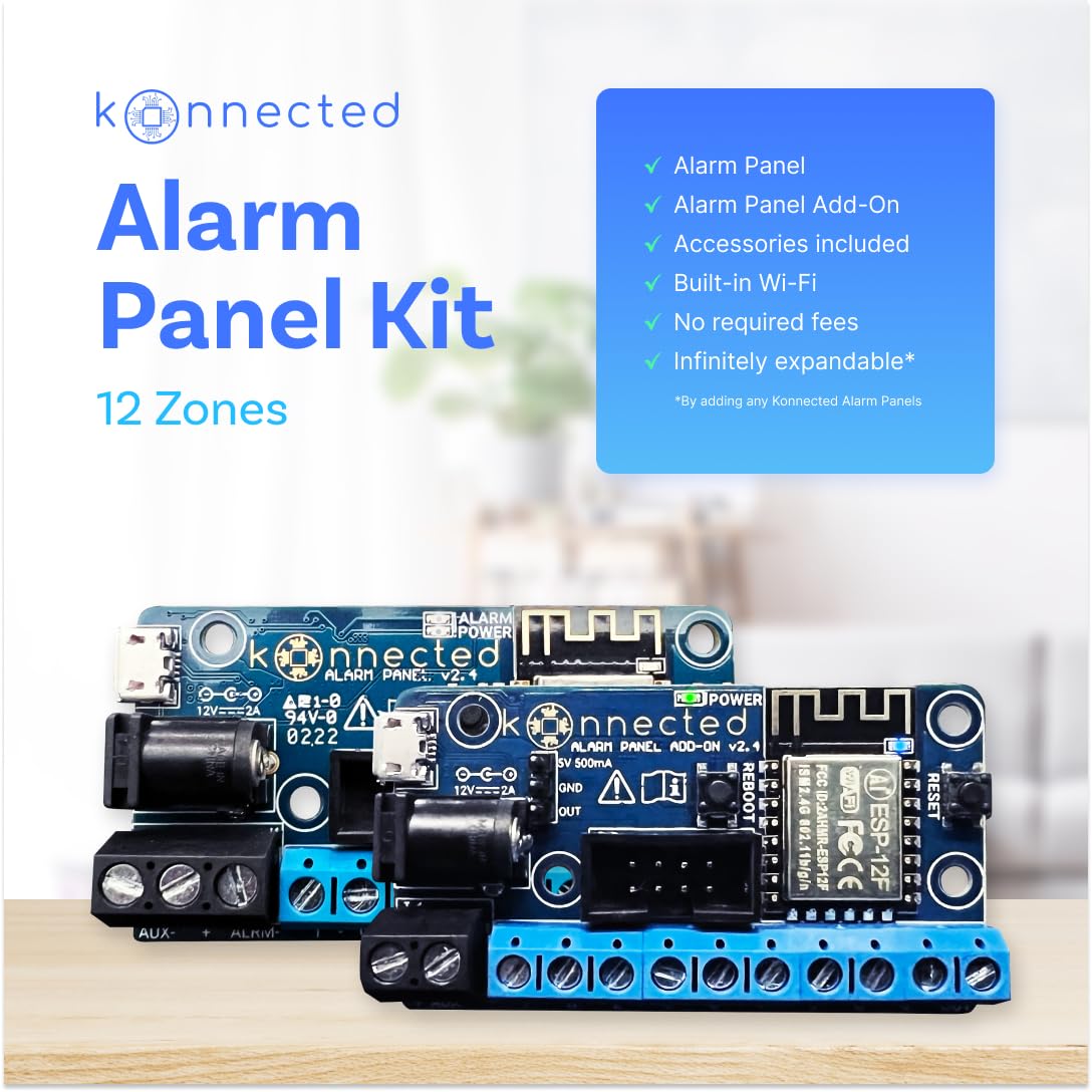 12-Zone Wired Smart Alarm Panel Kit - Konnected Alarm Panel for Smart Home Security | Works with SmartThings, Alexa & Home Assistant | No Batteries or Monthly Fees | Wi-Fi Enabled | Perfect for Home Automation & DIY Security Systems | Includes All Essential Components