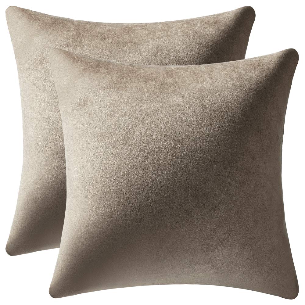 DEZENE 20x20 Inch Taupe Velvet Decorative Pillow Covers - 2 Pack Soft Square Throw Pillow Cases for Farmhouse, Living Room & Bedroom Decor - Cozy Home Accent Pillows for Sofa, Couch and Chair
