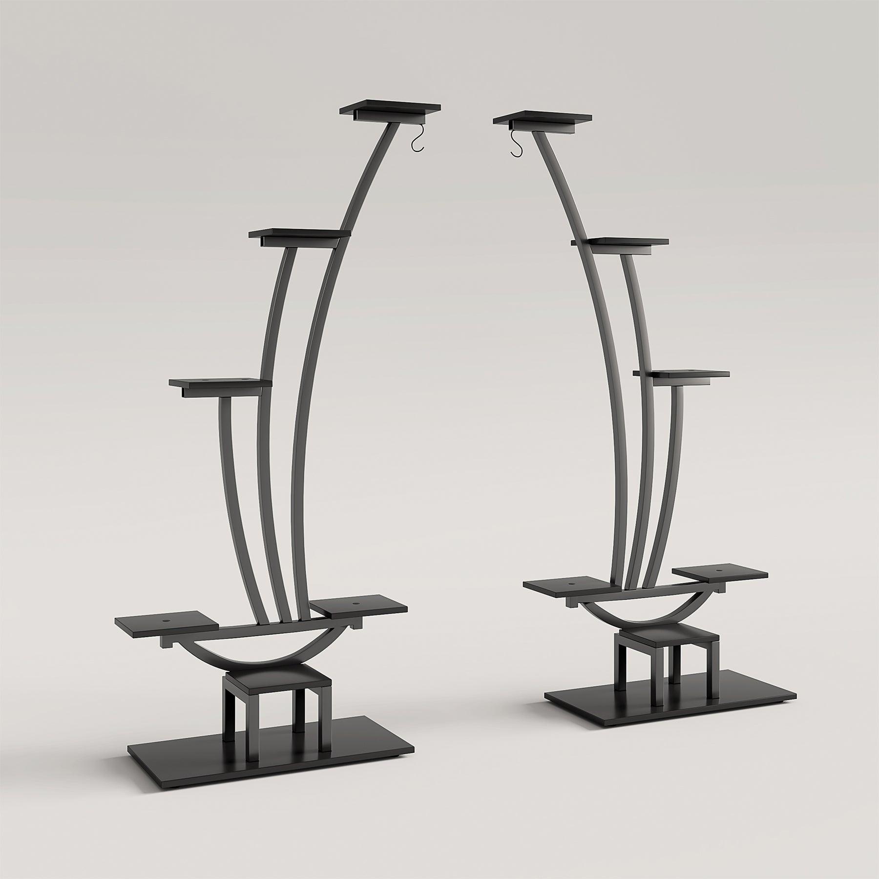 6 Tier Plant Stand Pack of 2 - Sturdy Metal Curved Display Shelf with 2 Hanging Hooks for Indoor/Outdoor Plants, Flowers & Decor - Perfect for Balcony, Garden, Living Room & Patio