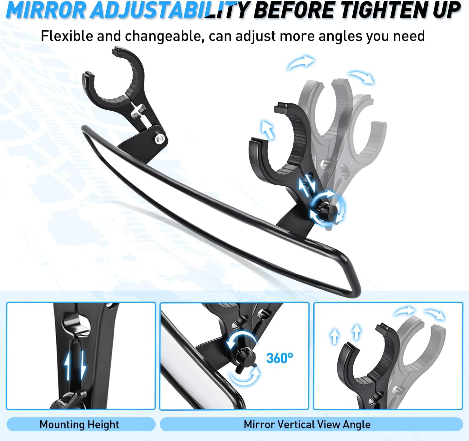 15in Wide Clear Convex UTV Rear View Mirror with Adjustable Clamps (3/4in/1.75in/2in) - Fits Polaris RZR PRO XP, Pioneer, Can-Am Commander, Maverick & Kawasaki - Perfect for Off-Road Safety & Trail Riding