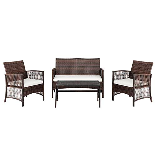 DAVEBELLA 4-Piece Modular Sectional Sofa Set - 1 Double Seat, 2 Single Seats, 1 Coffee Table - Hollow Knit Fabric in Brown Gradient - Perfect for Living Room, Lounge, and Small Spaces