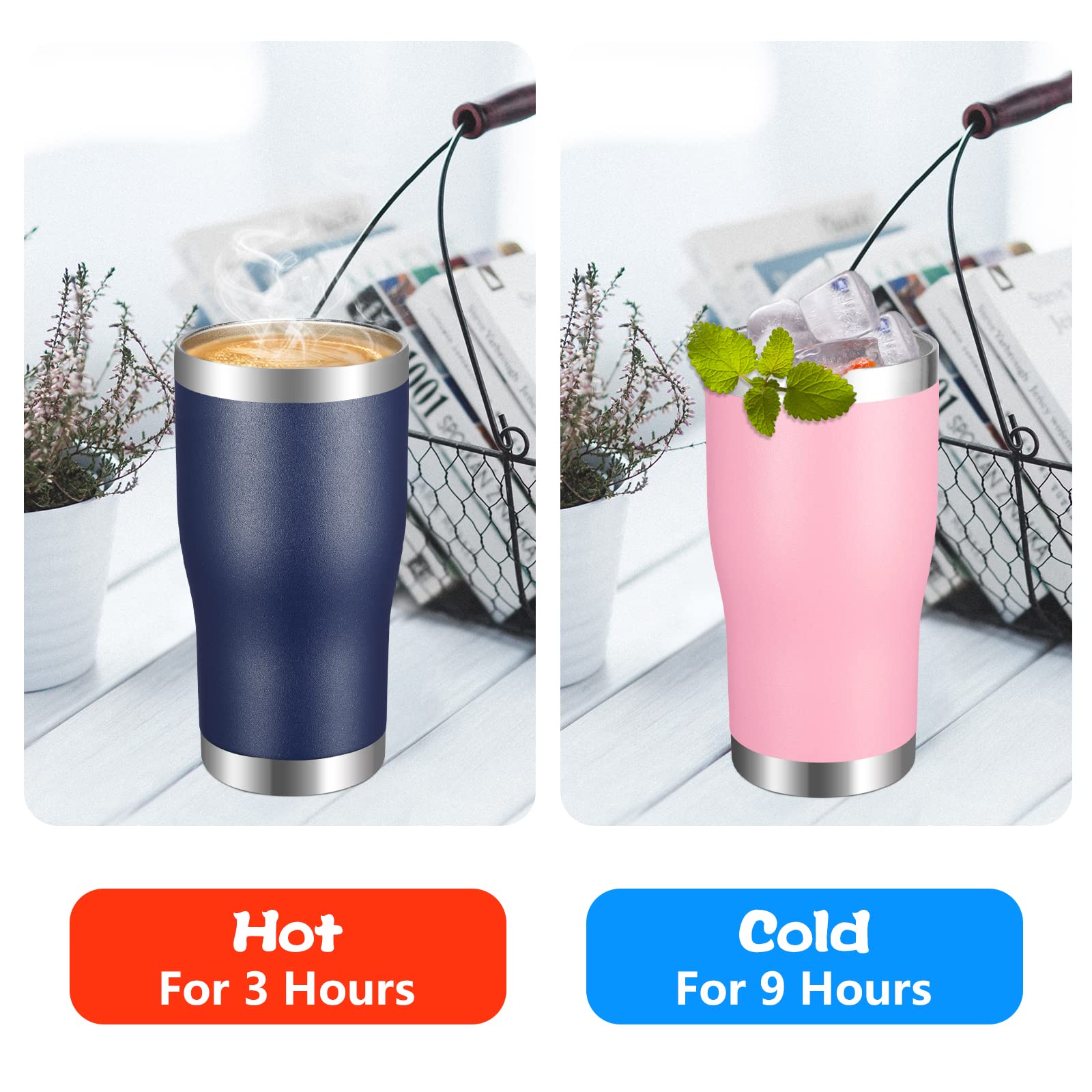 VEGOND 20oz Stainless Steel Tumbler with Lid & Straw - Vacuum Insulated Double Wall Travel Mug for Coffee, Tea & Cold Drinks (Navy Blue, 12 Pack) - Perfect for Office, Gym, Camping & Outdoor Activities