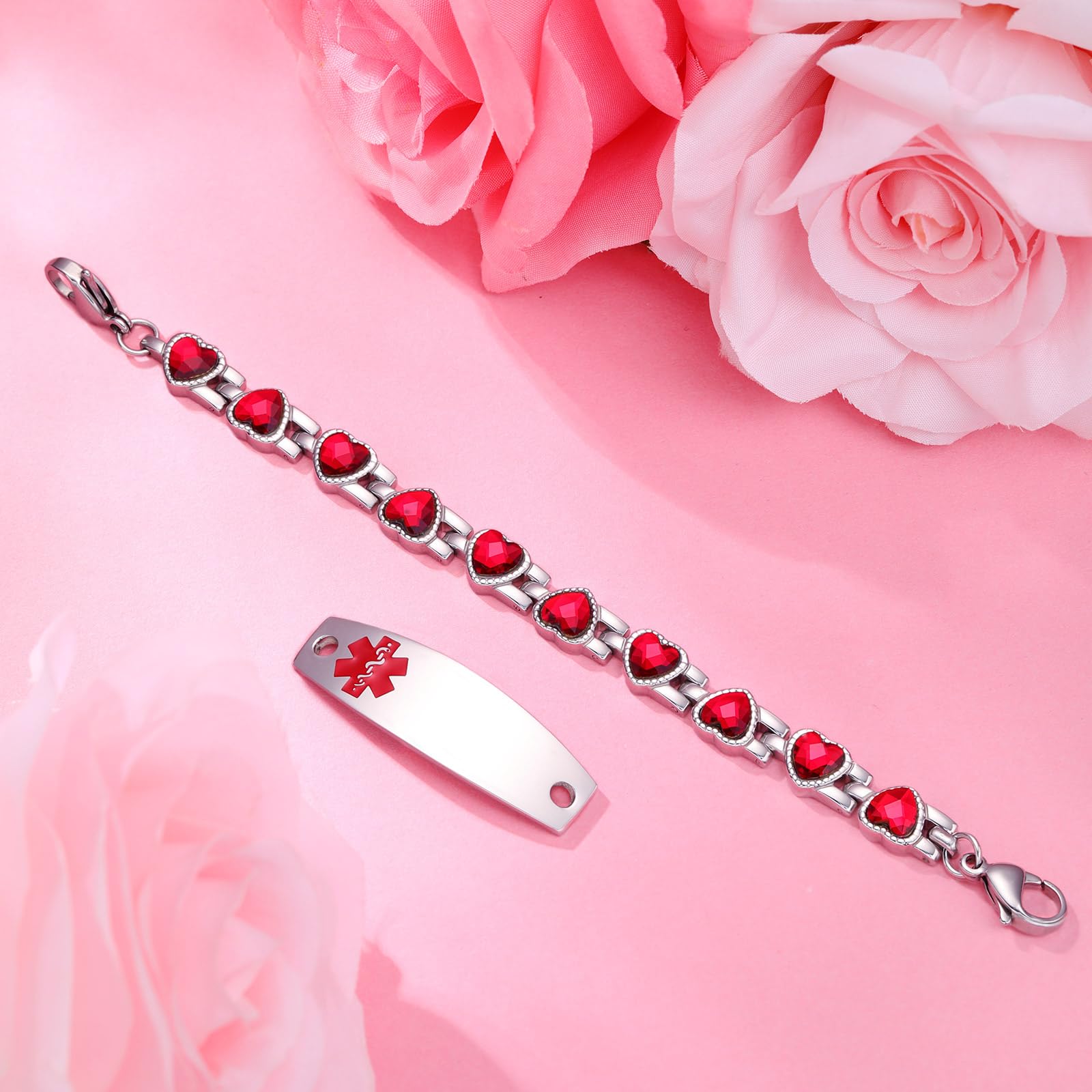 Custom Stainless Steel Medical Alert Bracelet for Women & Girls - Free Engraving, Zircon Charms - Perfect for Emergency ID, Allergies & Health Conditions
