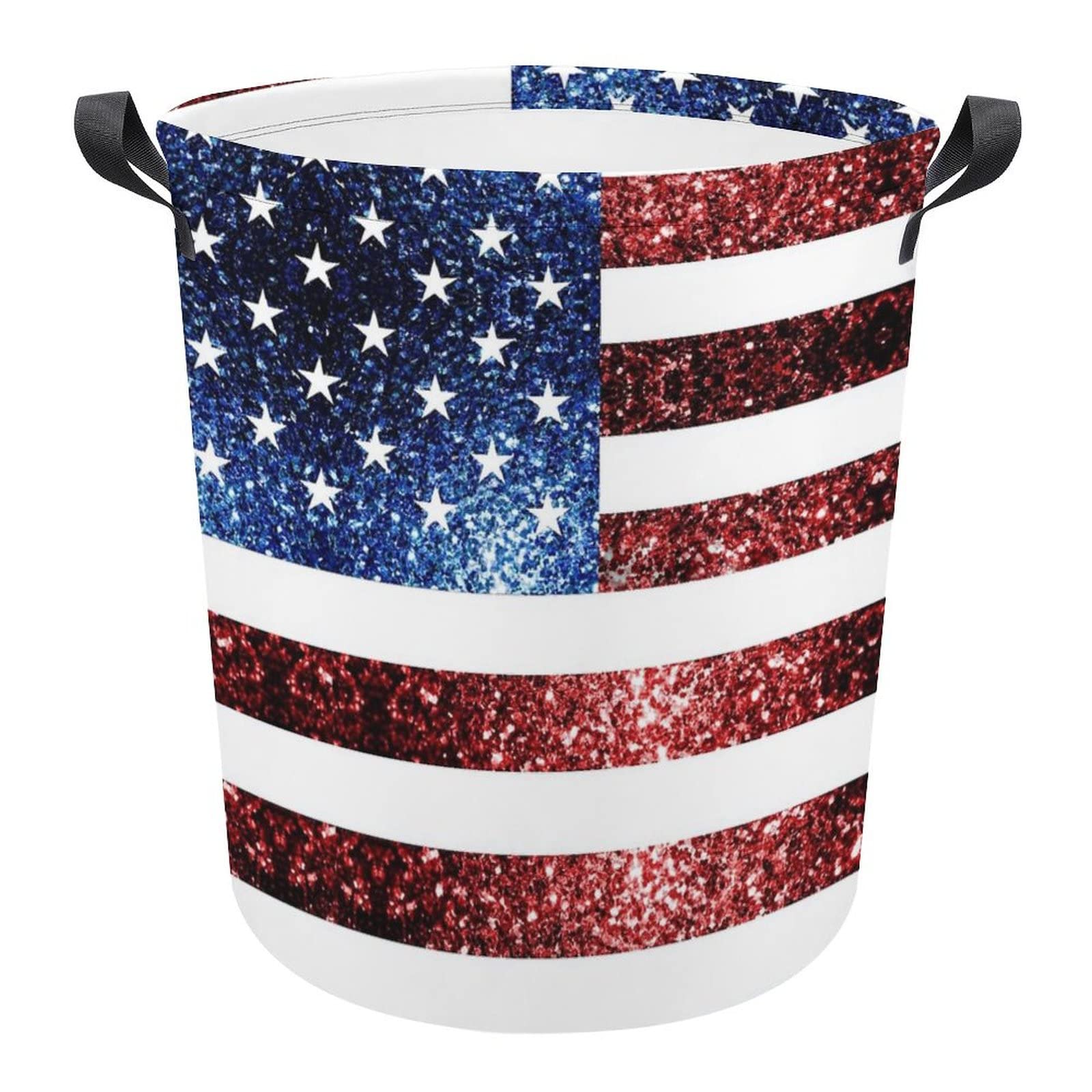 USA Flag Collapsible Laundry Basket with Handle - Patriotic Storage for Home & Travel