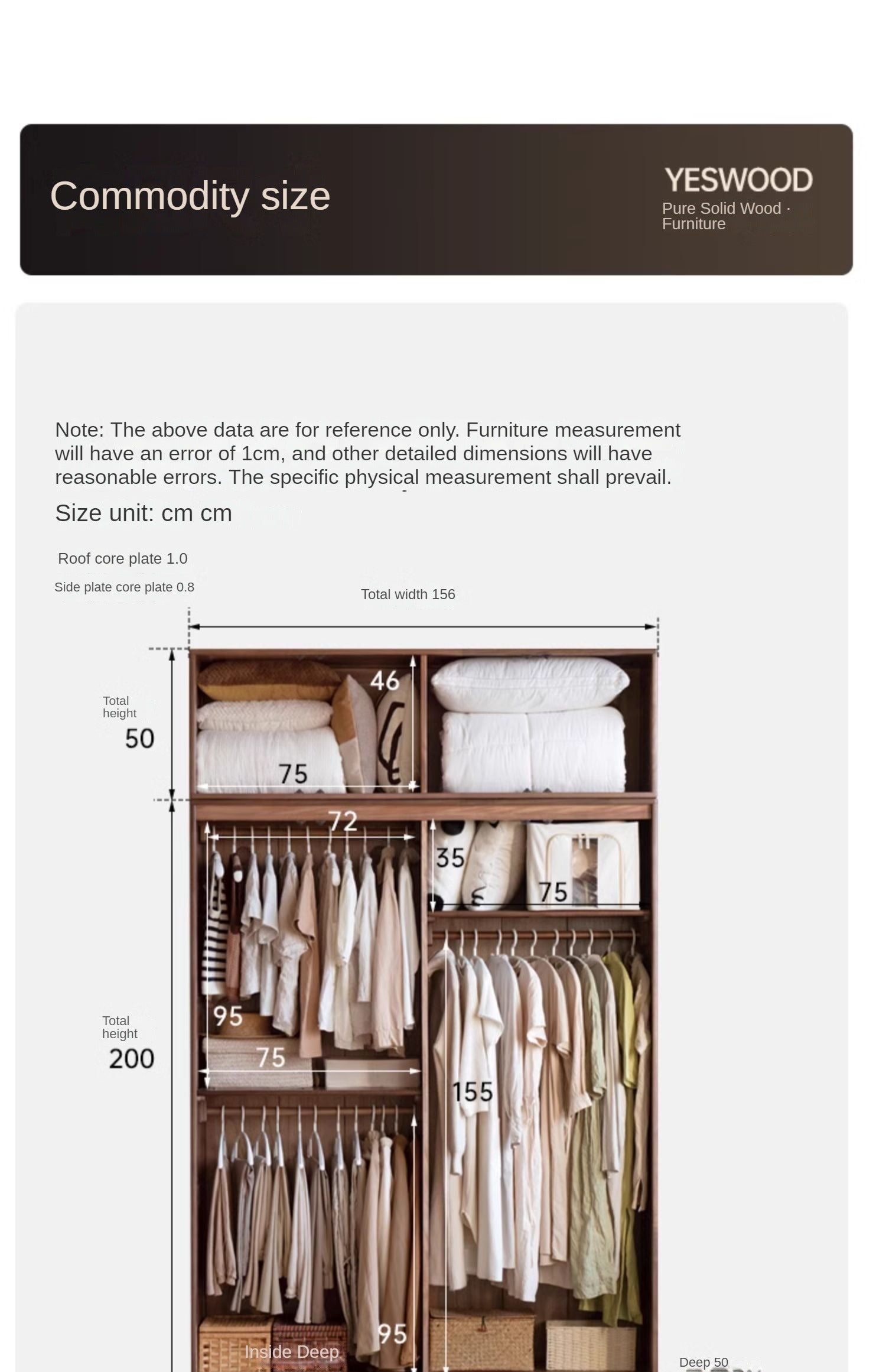 Premium Black Walnut Solid Wood Wardrobe - Handcrafted Closet Organizer with Adjustable Shelves | Perfect for Bedroom, Walk-in Closet & Master Suite Organization