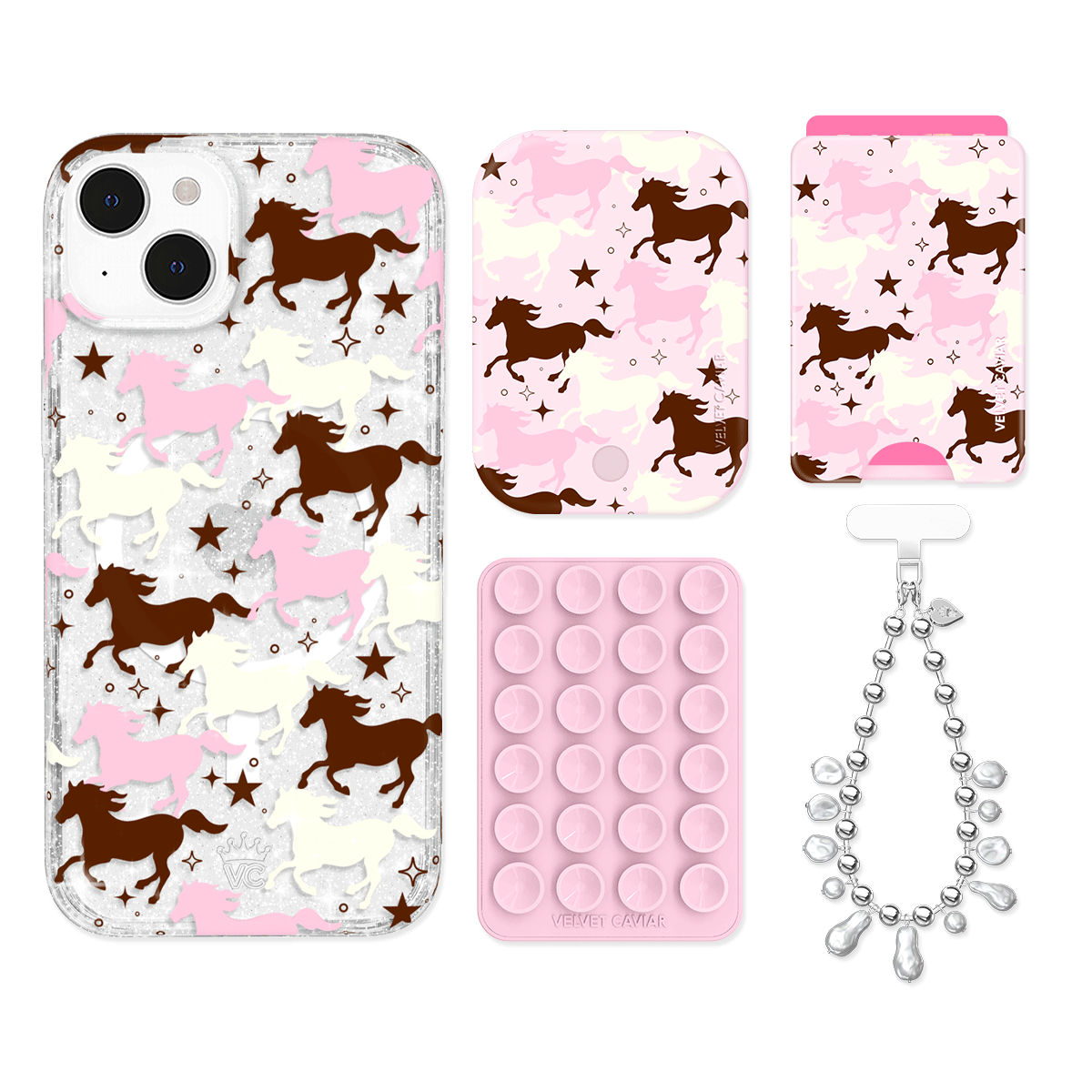 Pink Pony Glitter iPhone Case with Wallet - Cute Sparkly Phone Cover for iPhone 13/14/15 Pro Max - Perfect for Girls, Teens & Women - Great for Parties, Travel & Everyday Use