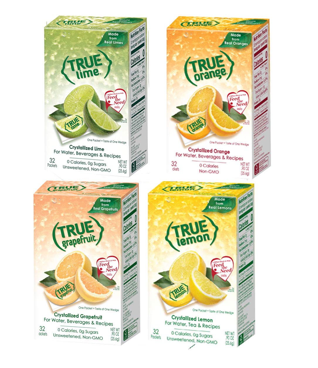 True Lemon, Lime, Orange & Grapefruit 32ct Sampler Pack - 4 Pack of Natural Citrus Drink Mixes | Perfect for Hydration, Cocktails & Healthy Lifestyle