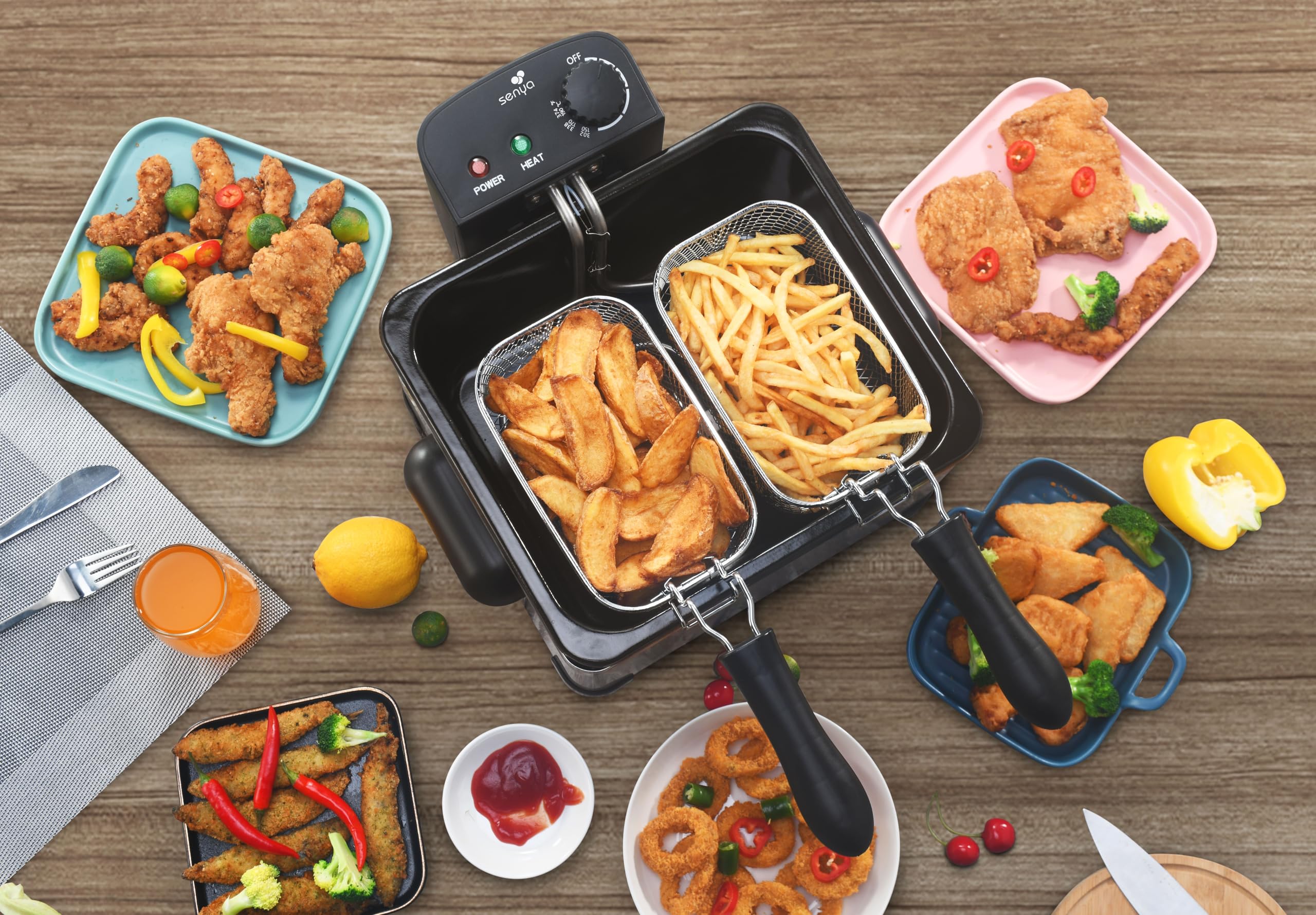 SENYA 5L Stainless Steel Electric Deep Fryer with Removable Basket - 2000W, Large Capacity, 3 Removable Baskets for Family Cooking - Perfect for Fried Chicken, French Fries & Seafood at Home