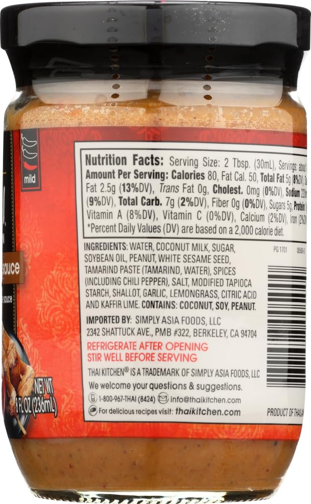 Thai Kitchen Peanut Satay Sauce - Gluten Free, Vegan, 8-Ounce (Pack of 6) - Perfect for Stir Fry, Noodles & Asian Dishes