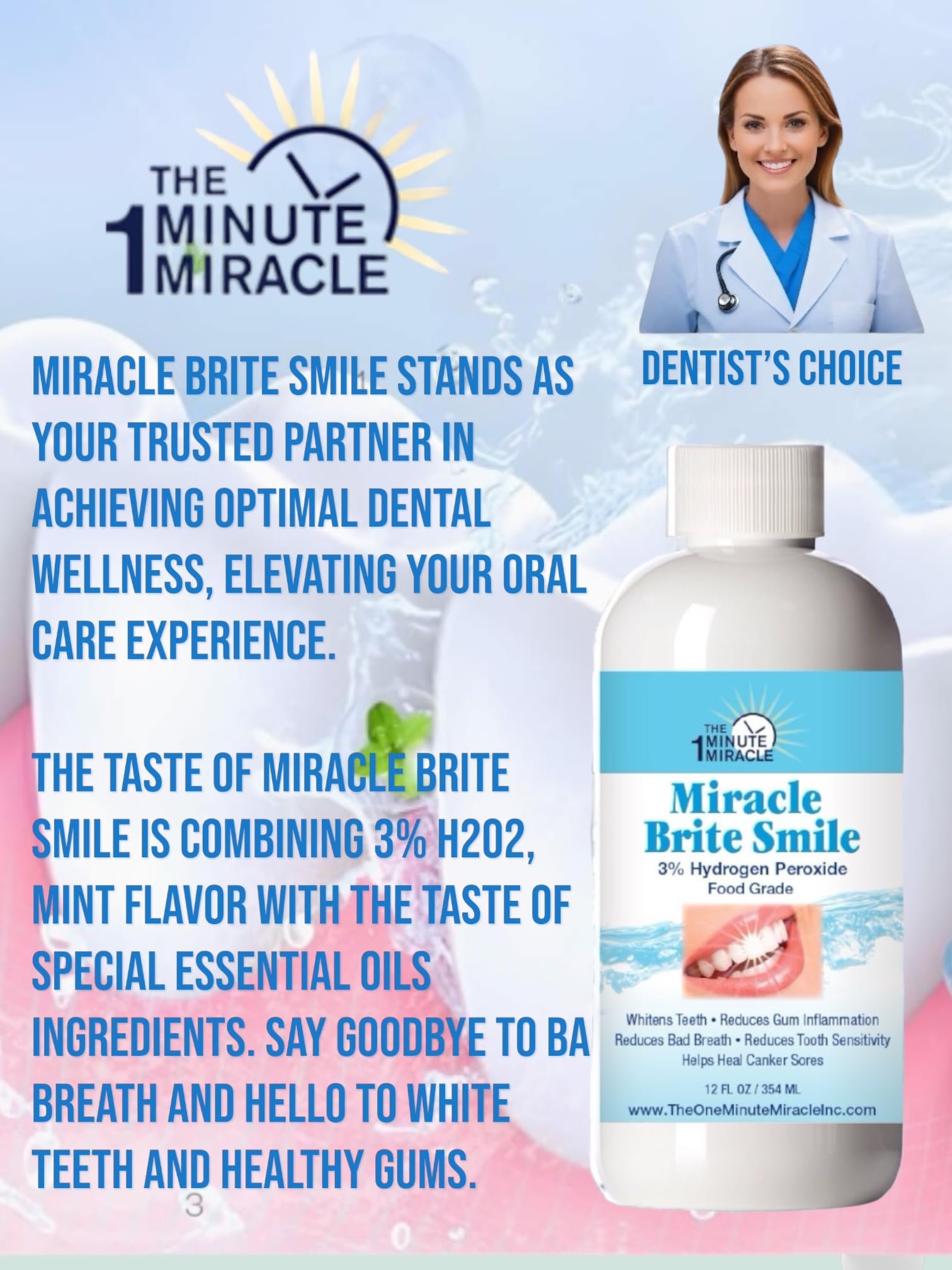 Miracle Brite Smile Teeth Whitening Kit with Food Grade Hydrogen Peroxide & Essential Oils - Whitens Teeth, Freshens Breath, Reduces Sensitivity | Perfect for Home Use, Travel, and Daily Oral Care