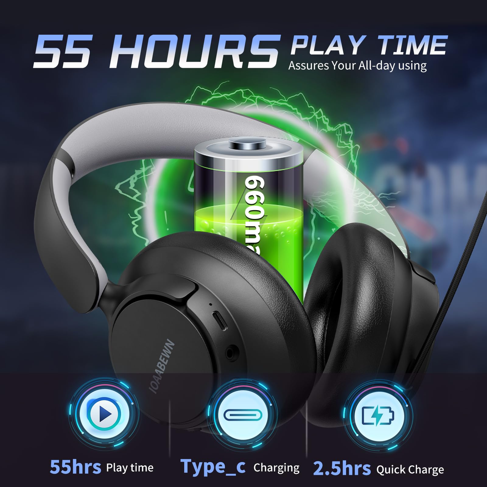Wireless Gaming Headset for PS5, PS4, PC, Switch & Mobile - 2.4GHz Low Latency Bluetooth 5.3 Headphones with Microphone, 55H Battery Life (Grey) - Perfect for Gaming, Online Meetings & Remote Work