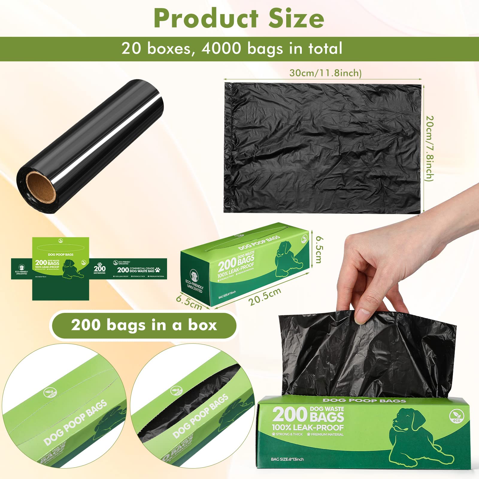 Sherr 20 Rolls (4000 Counts) Extra Thick Leak-Proof Dog Poop Bags - Heavy Duty Pet Waste Bags for Dogs, Puppies & Pets - Convenient for Outdoor Walking, Travel & Park Cleanup (Black, 20 Rolls of 200 Bags)