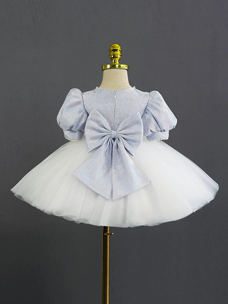 Lilac Princess Square Neck Tea-Length Tulle Flower Girl Dress for Weddings & Special Occasions