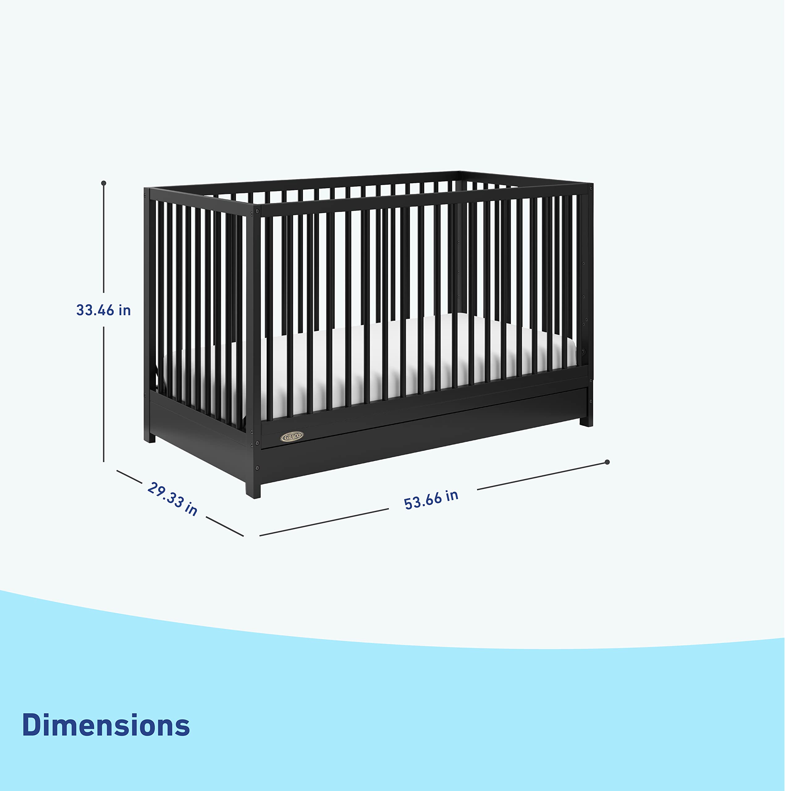 Graco Teddi 5-in-1 Convertible Crib with Storage Drawer (Black) – GREENGUARD Gold Certified, Converts to Toddler Bed/Daybed/Full Bed, Safe Nursery Furniture for Baby & Kids Room | Perfect for Small Spaces & Growing Families