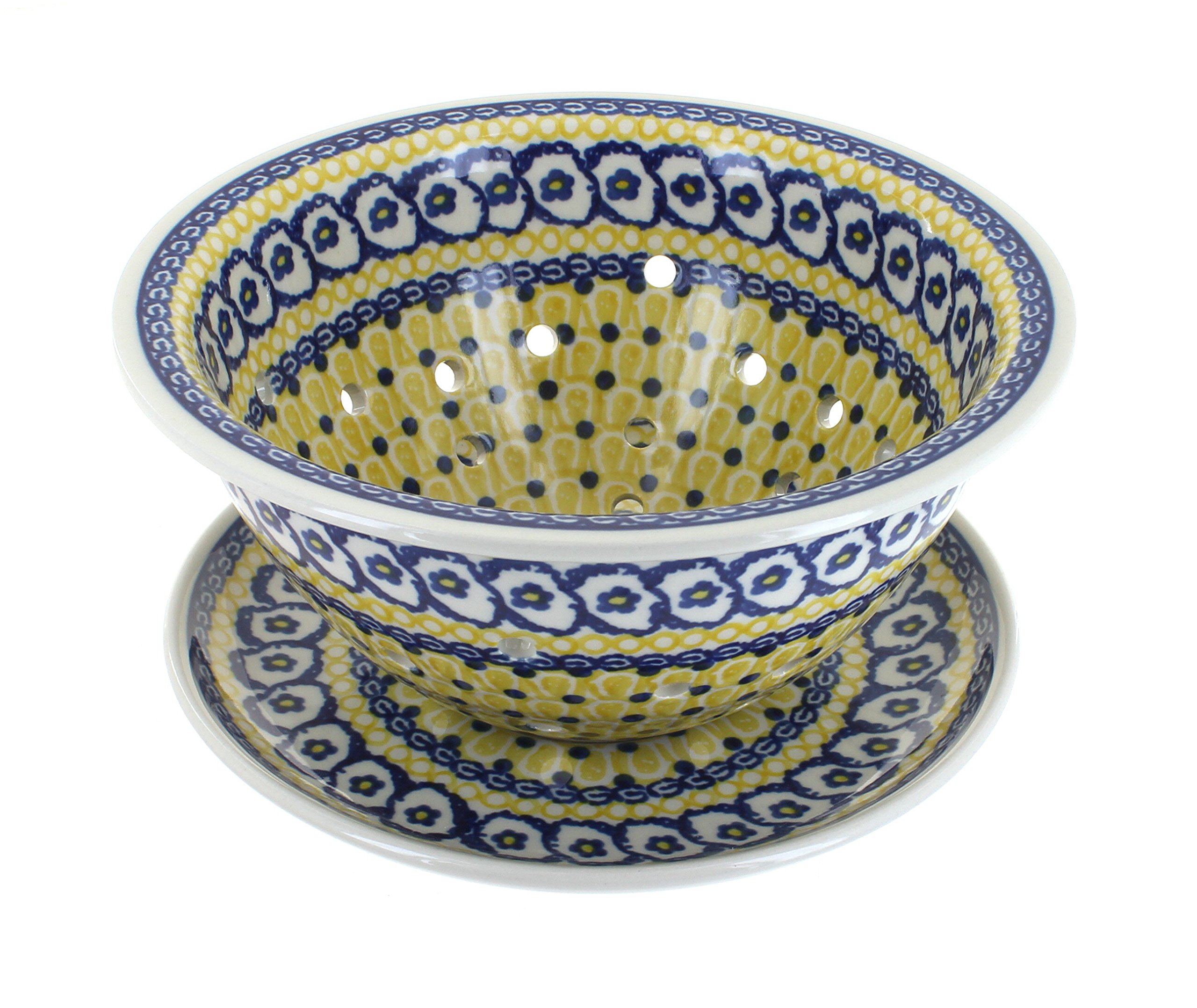 Handmade Blue Rose Polish Pottery Saffron Berry Bowl & Plate Set - Elegant Serving Dish for Desserts, Fruits & Home Decor - Perfect for Tea Parties, Weddings & Gift Giving