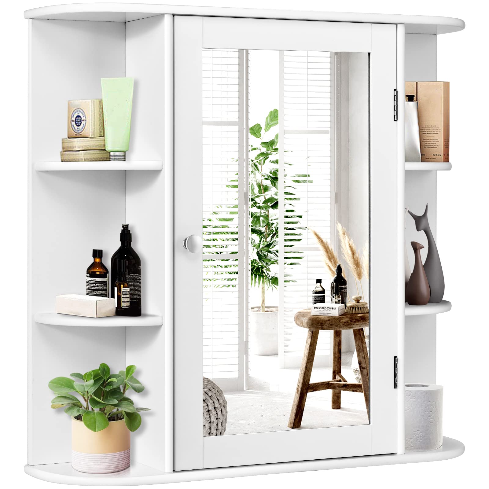 Wall Mounted Mirror Cabinet with Adjustable Shelves & Doors - Bathroom Medicine Storage Cabinet for Living Room, Bathroom, Apartment & Dorm - Perfect for Small Space Organization & Stylish Home Decor