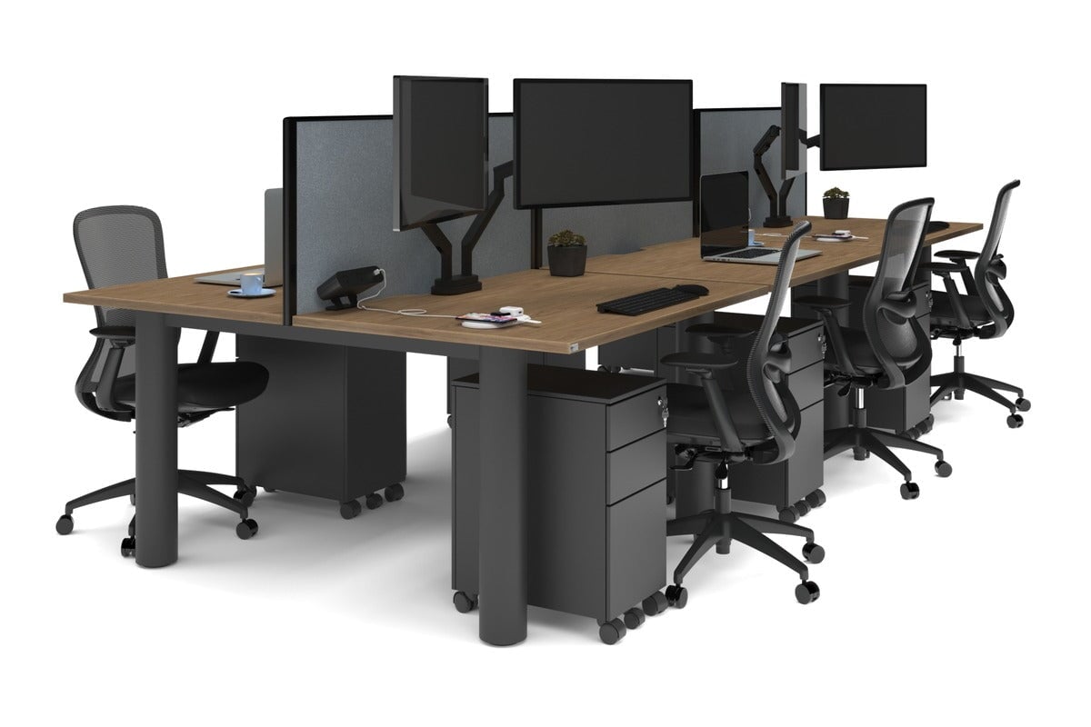 6-Person Quadro Cylinder Leg Office Workstation Desk [1400L x 700W] - Modern Collaborative Workspace Solution for Open Offices & Coworking Spaces