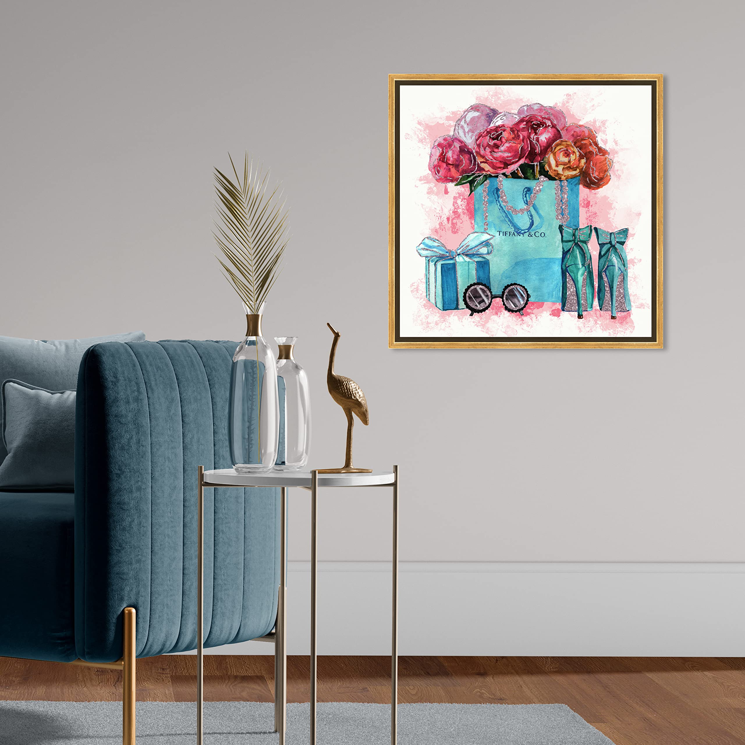 Oliver Gal Artist Co. 'Sparkle Blue Jewelry' Framed Canvas Wall Art - Fashion & Glam Decor for Living Room, Bedroom & Office