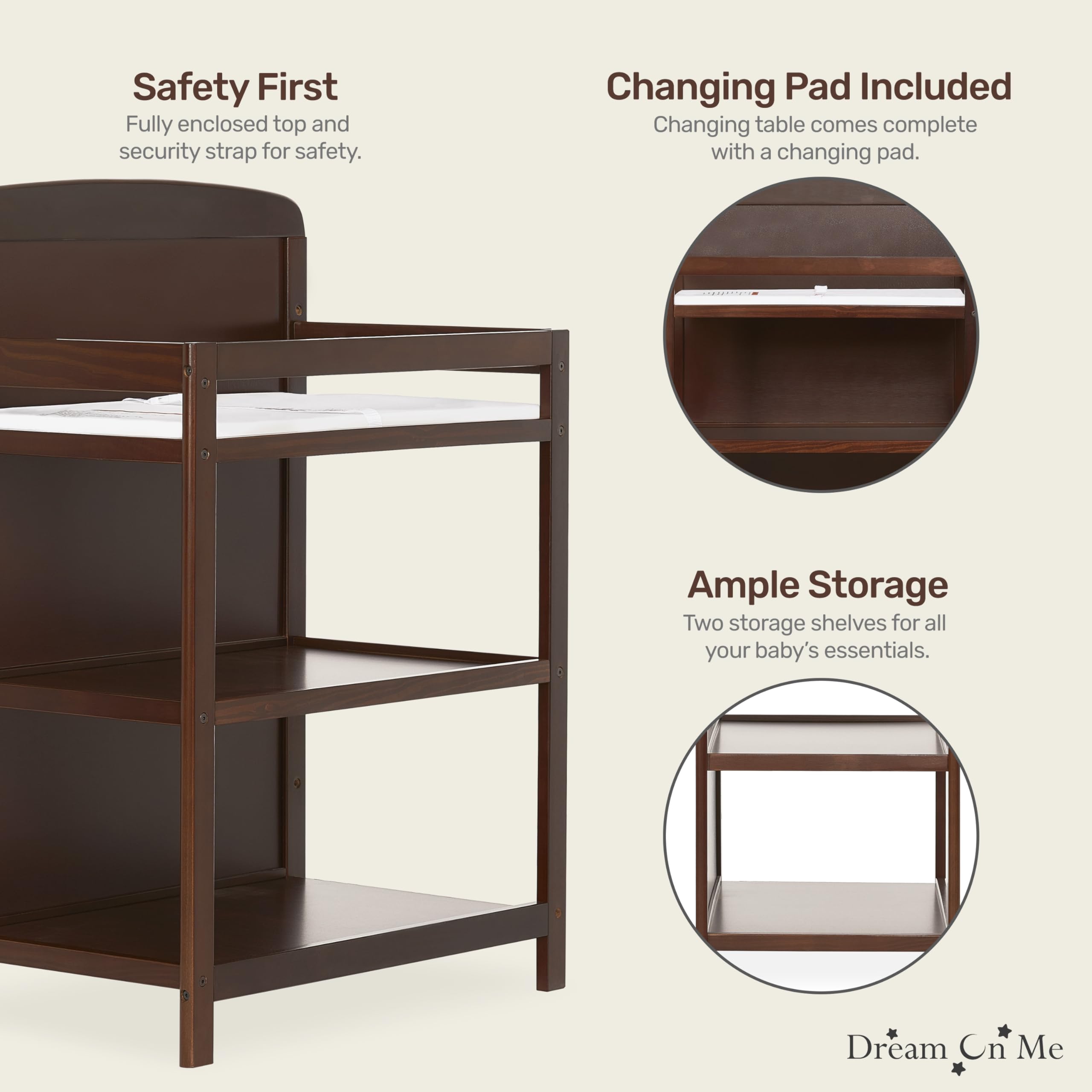 Dream On Me Anna 3-in-1 Convertible Crib with Changing Table - Espresso Finish, Greenguard Gold Certified, Non-Toxic Baby Nursery Furniture Set Includes 1