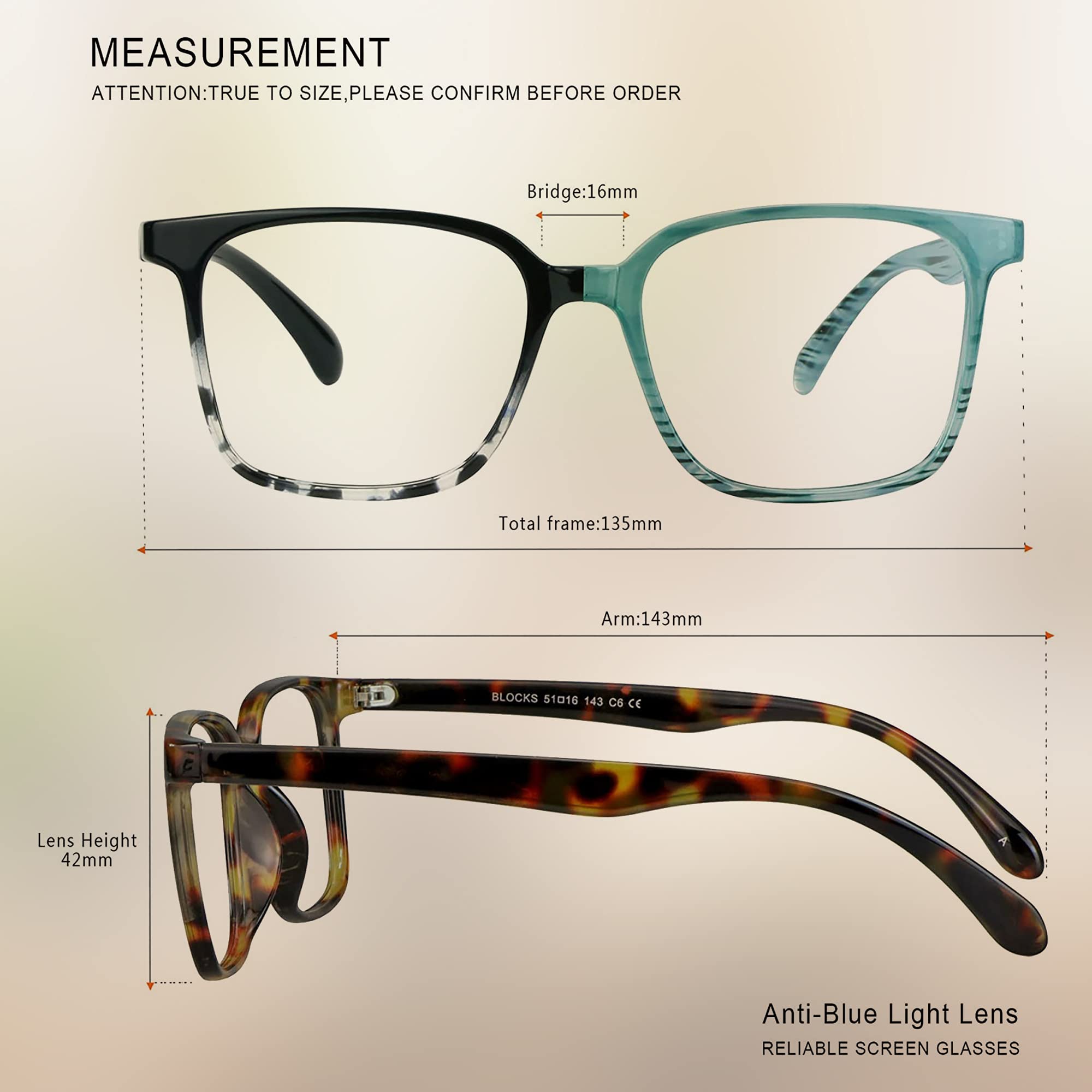 Blue Light Blocking Glasses 3 Pack - Square Frame Computer & Gaming Glasses for Men & Women - Anti Eyestrain Reading Glasses for Work, Study & Screen Time Protection