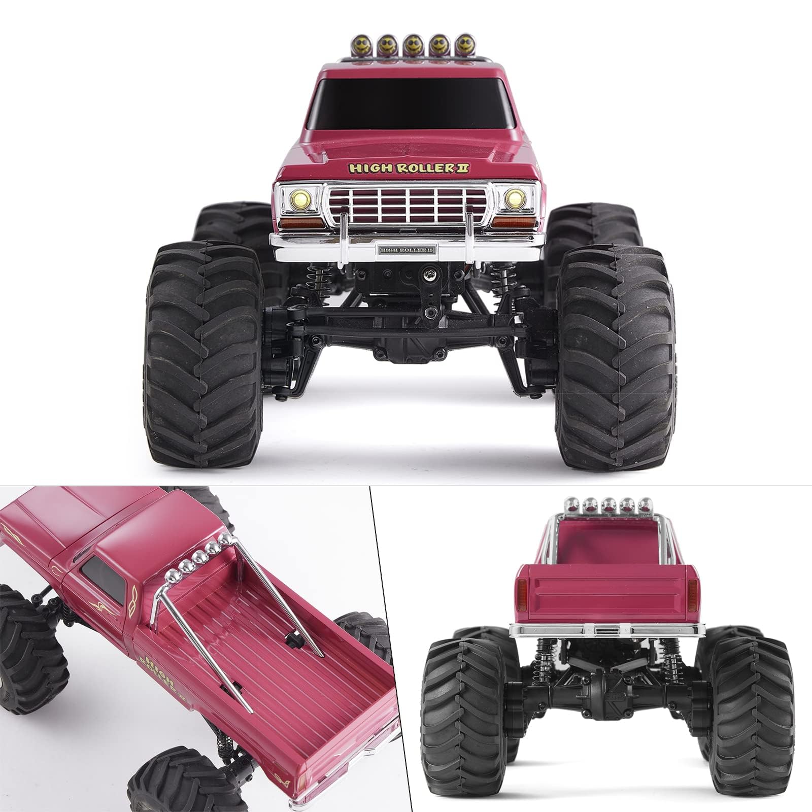 FMS FCX24 1/24 Scale Smasher Monster RC Crawler Truck - 2.4Ghz Remote Control Car with 2-Speed Transmission & USB Charger, 8km/h Speed for Adults (Red) - Perfect for Off-Road Adventures, Backyard Crawling and RC Hobby Enthusiasts