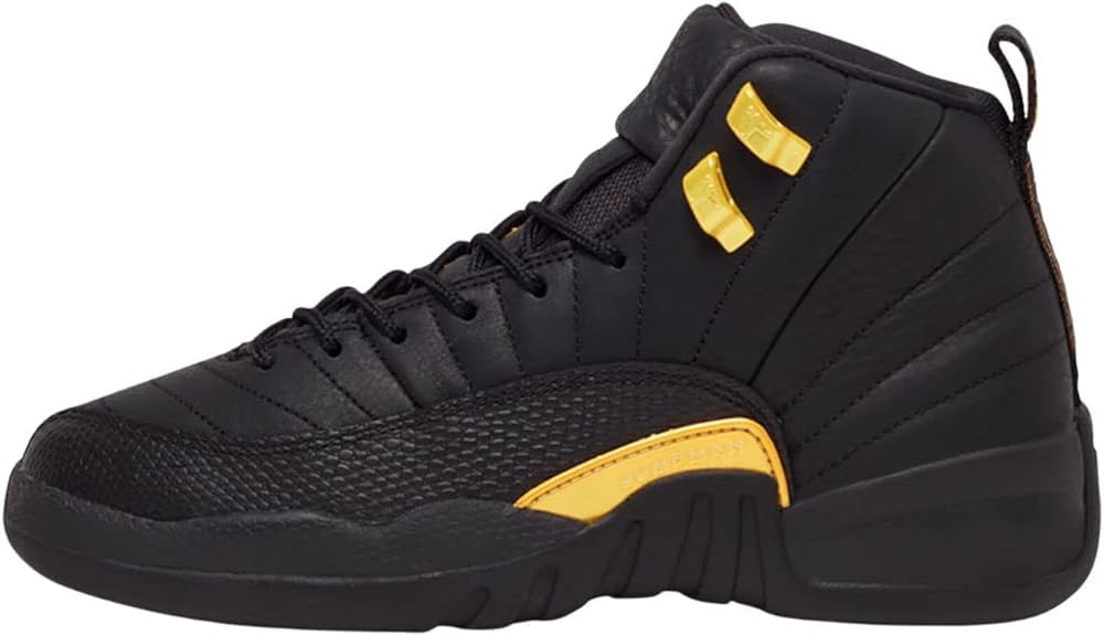 Air Jordan 12 Retro Big Kids Basketball Shoes - Black/Taxi Colorway - Size 4 M US - Perfect for Basketball Games, Streetwear Fashion & Sneaker Collectors