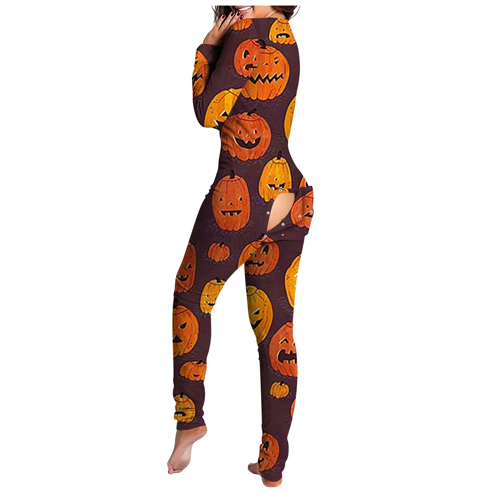 Women's Halloween Pajama Set - Button Down Front Flannel Sleepwear with Printed Design | Cozy Costume for Halloween Party, Sleepover & Lingerie