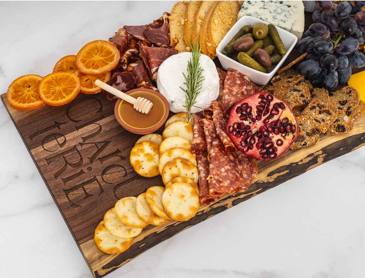 Handcrafted Live Edge Walnut Charcuterie Board - Personalized Single Handle Cheese & Charcuterie Serving Tray (24