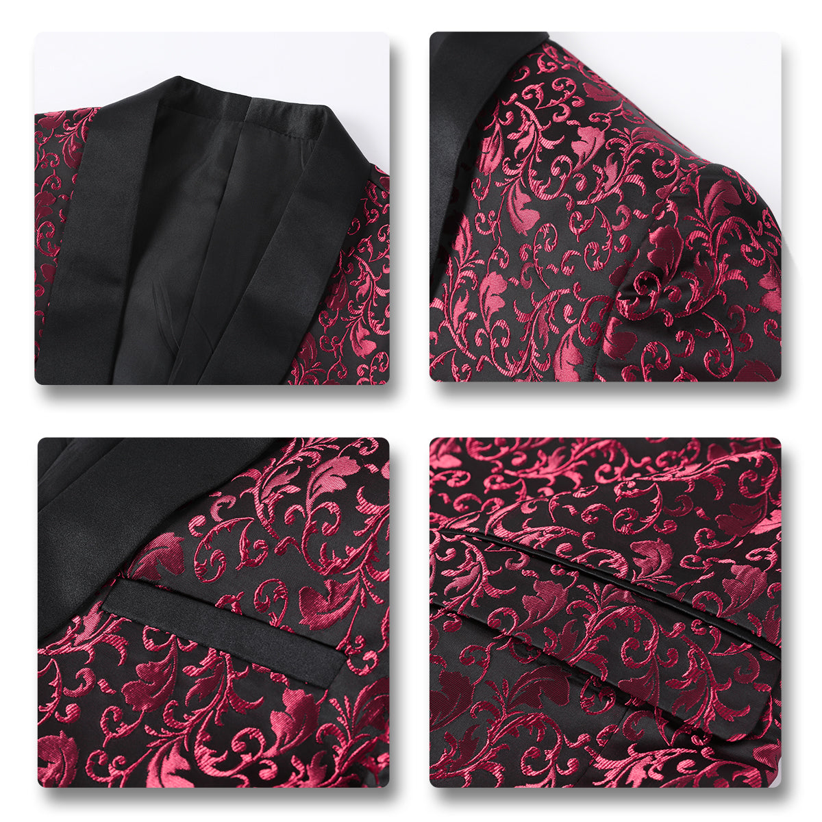 Men's Floral Jacquard Dress Suit Jacket - Printed Tuxedo Blazer in Red | Formal Wear for Weddings, Parties & Special Occasions