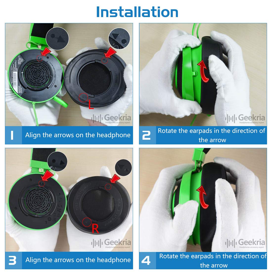 Geekria QuickFit Replacement Ear Pads for Razer Kraken 7.1 Chroma V2 USB Gaming Headset - Premium Memory Foam Ear Cushions, Noise Isolation Earpads, Comfortable Headphone Ear Cups Repair Parts (Black/Green) - Perfect for PC Gaming, Streaming & Long Gaming Sessions