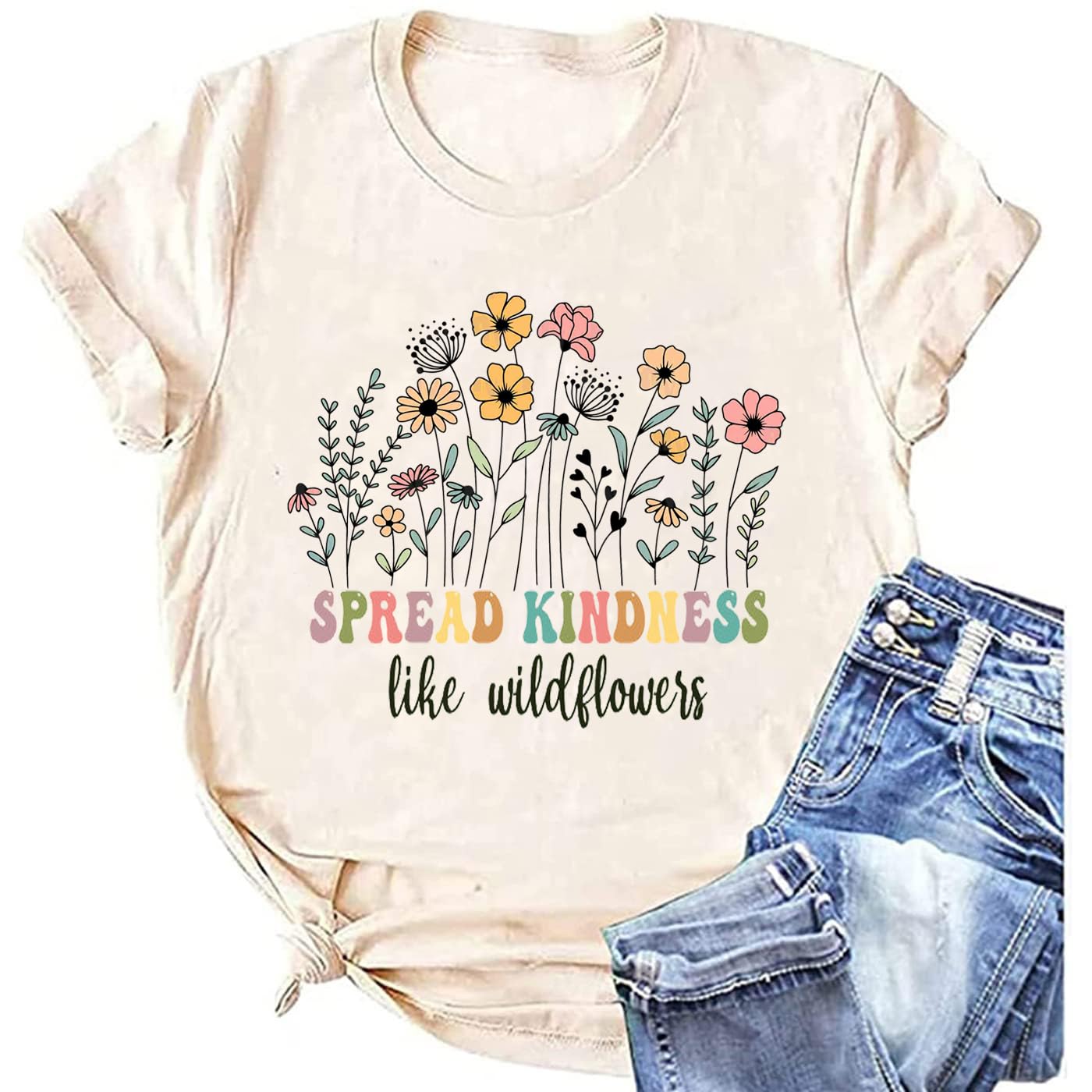 Women's Inspirational Be Kind Wildflower T-Shirt - Casual Teacher Appreciation & Plant Lover Tee - Perfect for Classroom, Gardening, and Everyday Wear