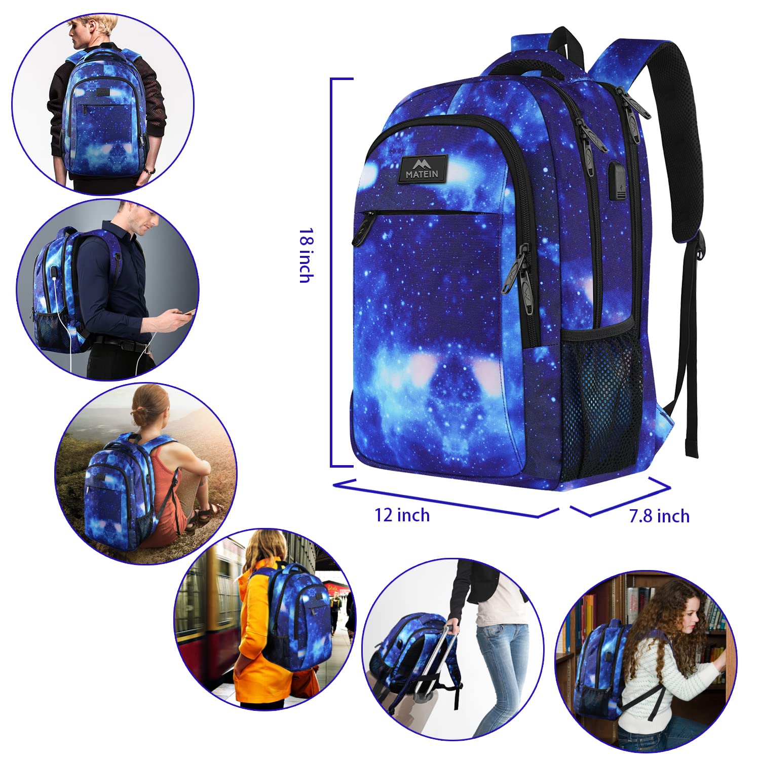 MATEIN Anti-Theft Laptop Backpack for Students - Water Resistant USB Charging Bookbag Fits 15.6 Inch Computer, Slim Travel Backpack for Men & Women, Perfect for School, College, Work & Daily Commute
