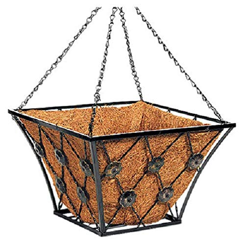 Panacea 88961TV 14 Inch Square Regency Hanging Baskets with Liner & Chain - Set of 3 - Perfect for Indoor Plants, Outdoor Flowers, and Patio Decor