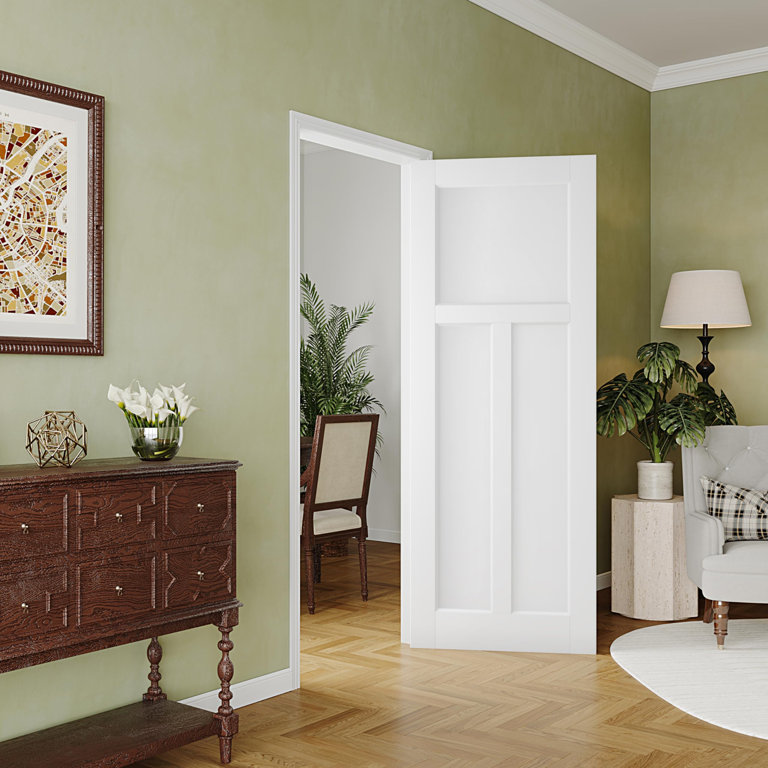 30 x 80 Inch T-Shaped Prehung Interior French Door - Primed White Single Closet & Bedroom Door Slab (Hinges Not Included) | Ideal for Home Renovation, Room Dividers, Pantry Doors & Space Saving Solutions | Perfect for Bedrooms, Walk-in Closets & Studio Apartments