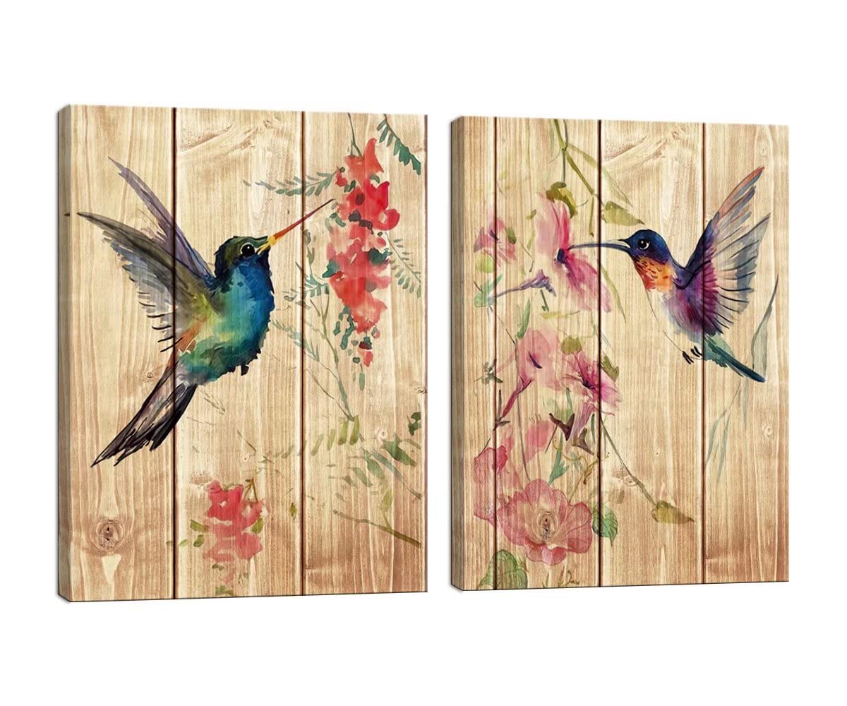 Watercolor Hummingbird Wall Art - Framed Canvas Print for Living Room & Bathroom Decor (20x28 in)