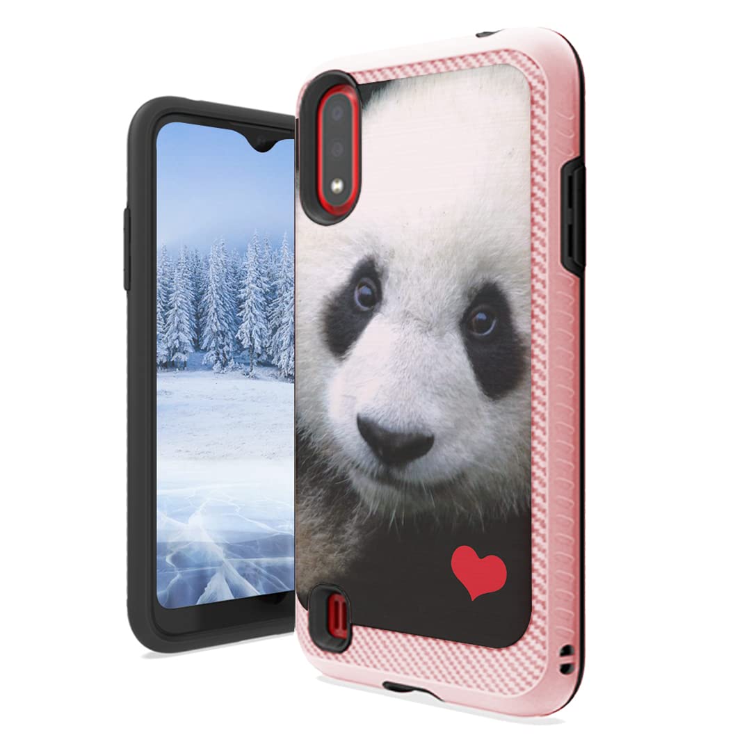 Cute Pink Panda Phone Case for Samsung Galaxy A01 - Heavy Duty Girly Style Cover for Women & Girls - Perfect for Daily Use & Gift Giving