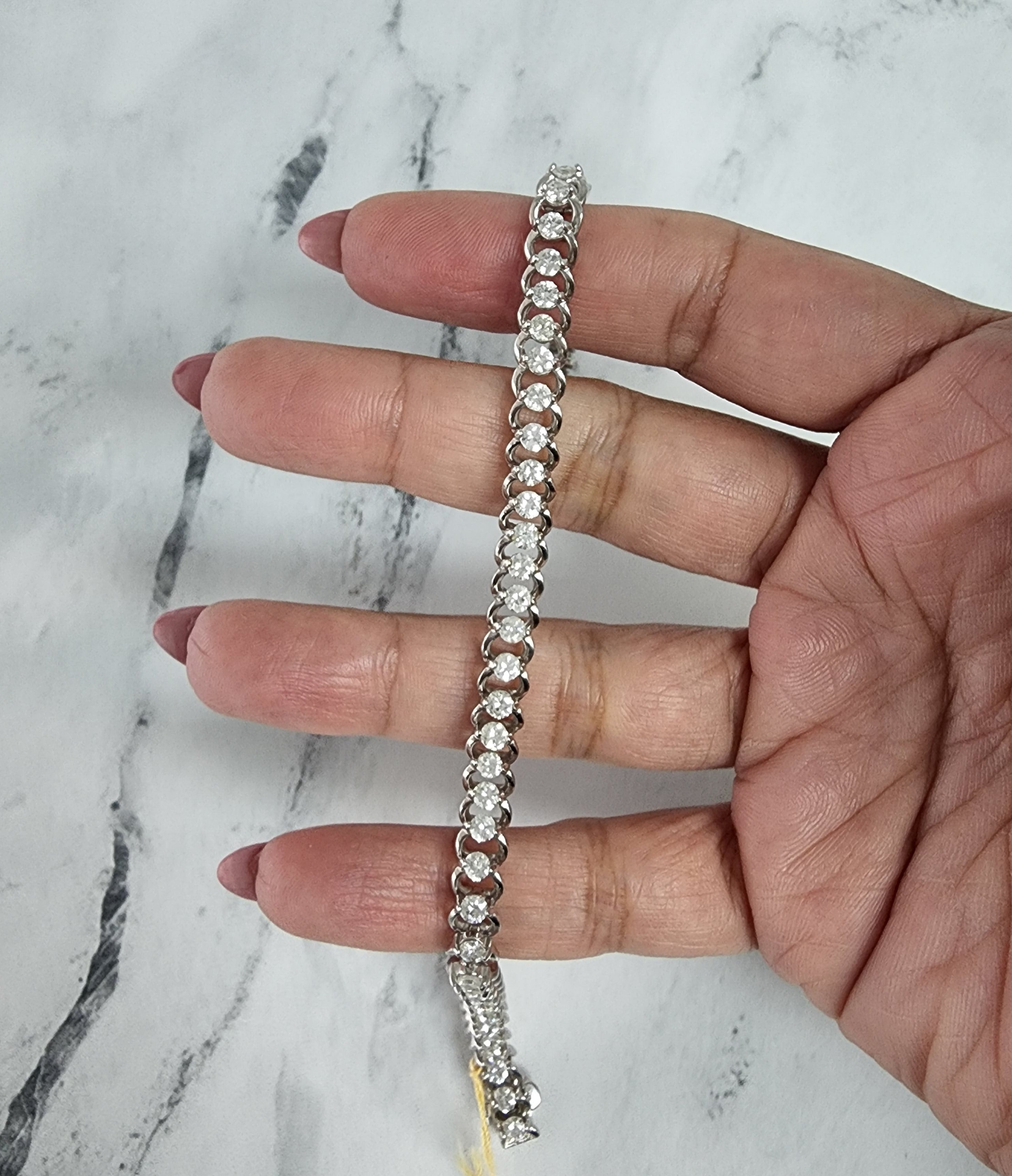 Elegant Diamond Link Bracelet with High-Polished Sterling Silver Links - Perfect for Parties, Weddings & Special Occasions